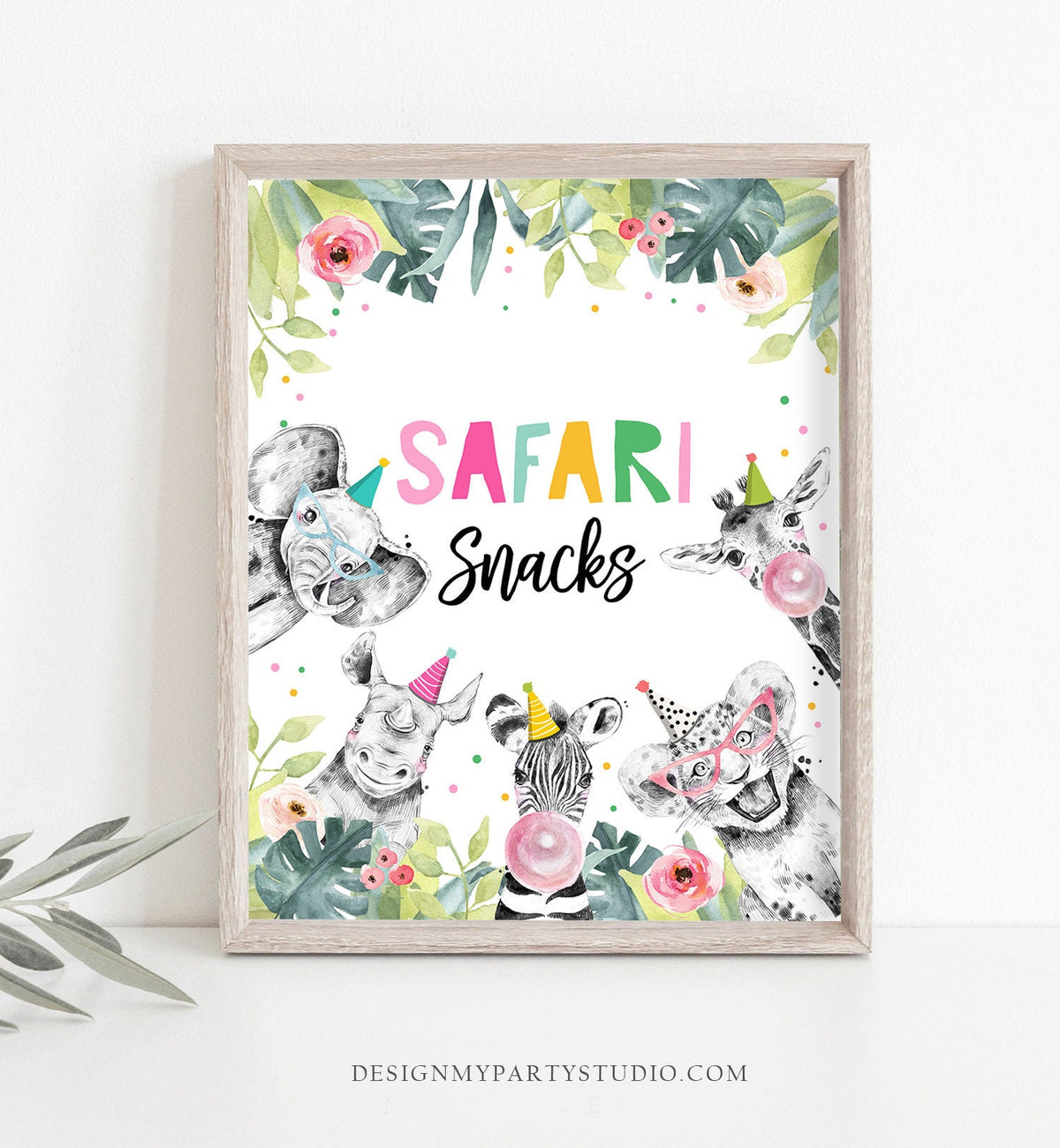 Safari Snacks Birthday Sign Party Drinks Table Bar Food Safari Animals Party Animals Girl Pink Decor Instant Digital Download Printable 0322