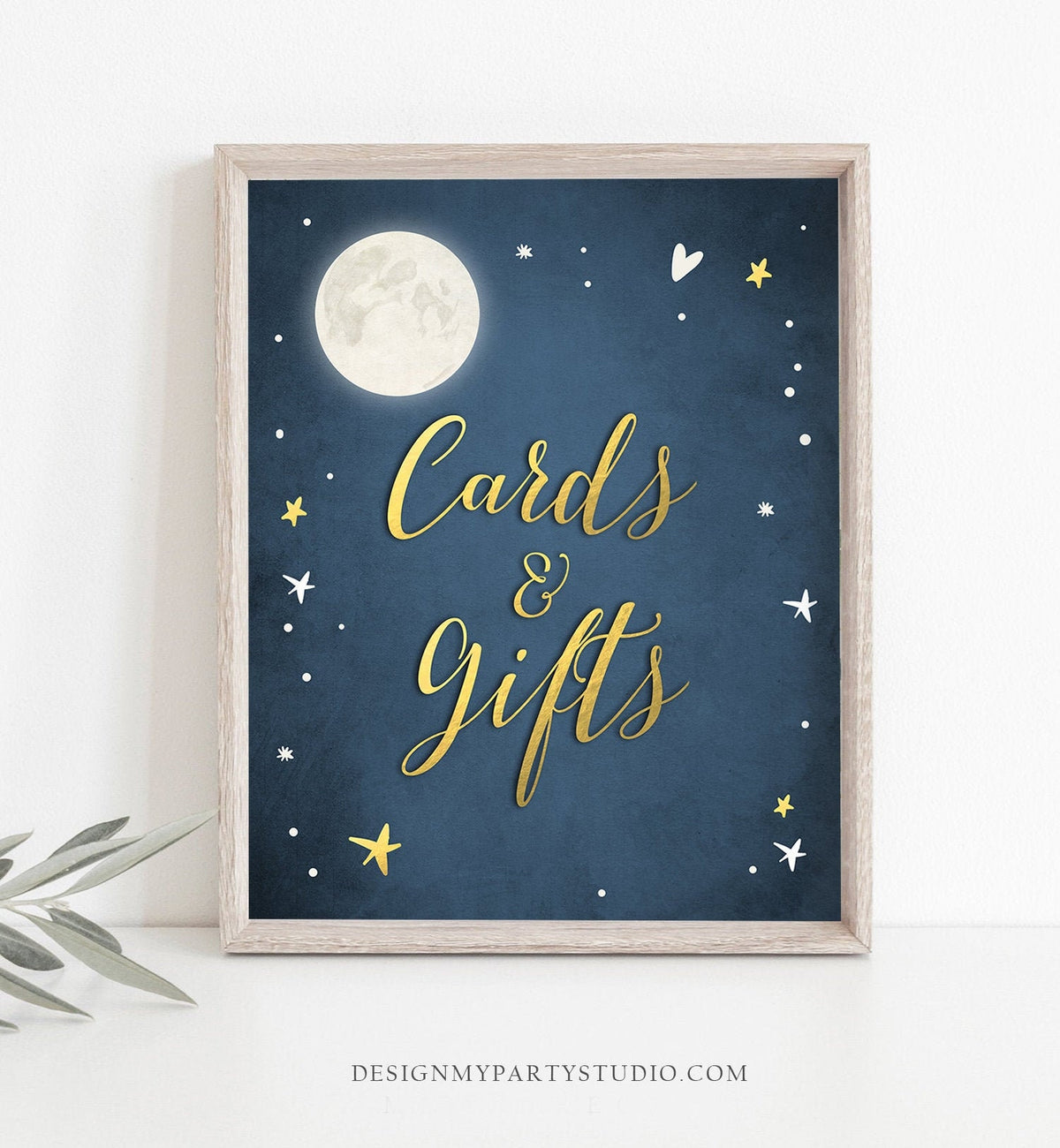 Cards and Gifts Sign Moon Baby Shower Sprinkle Birthday Table Sign Books Gifts Over Moon Stars Decor Instant Download 8x10 Printable 0017