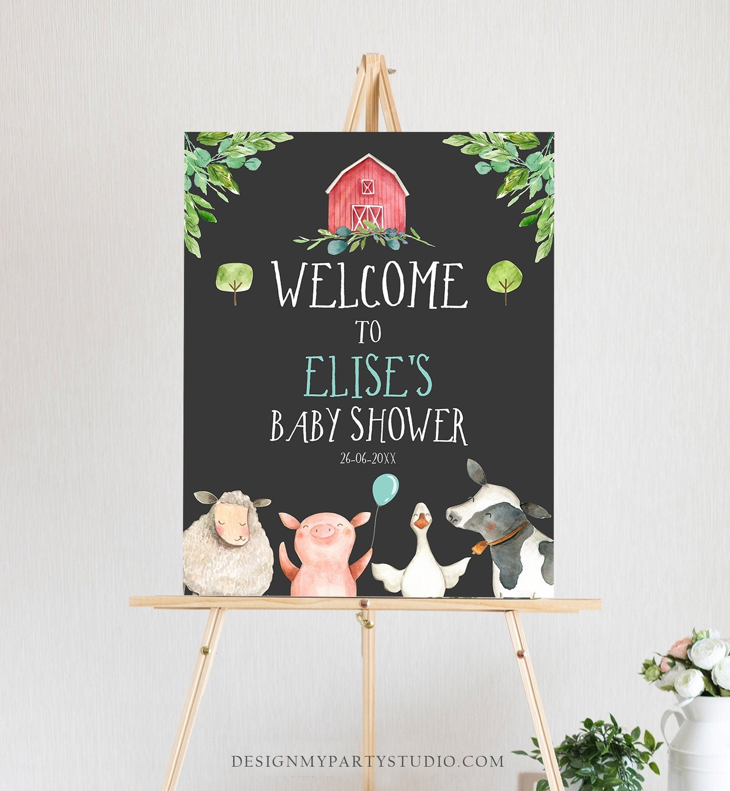 Editable Farm Baby Shower Welcome Sign Girl Barnyard Birthday Welcome Sign Farm Animals Birthday Welcome Boy Template Corjl PRINTABLE 0155