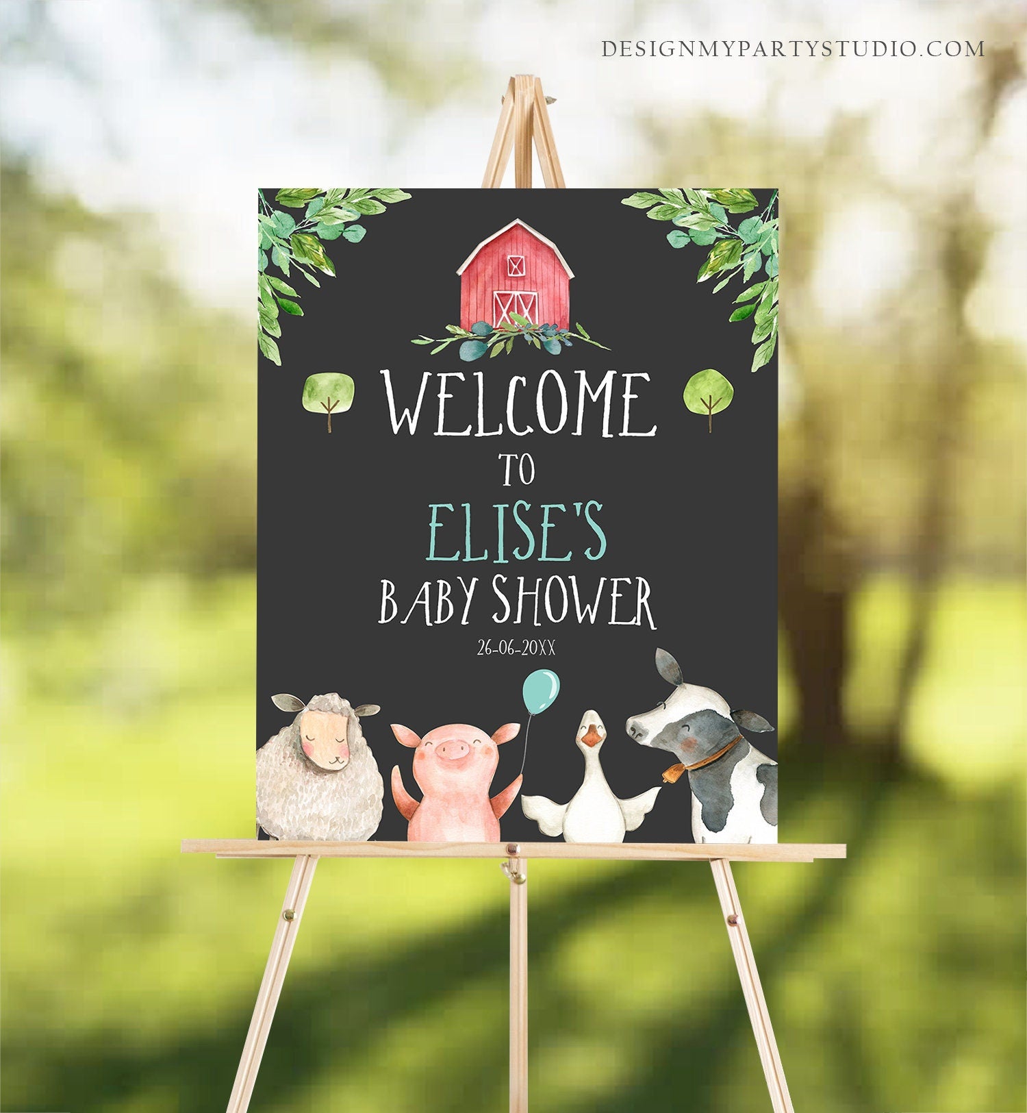 Editable Farm Baby Shower Welcome Sign Girl Barnyard Birthday Welcome Sign Farm Animals Birthday Welcome Boy Template Corjl PRINTABLE 0155