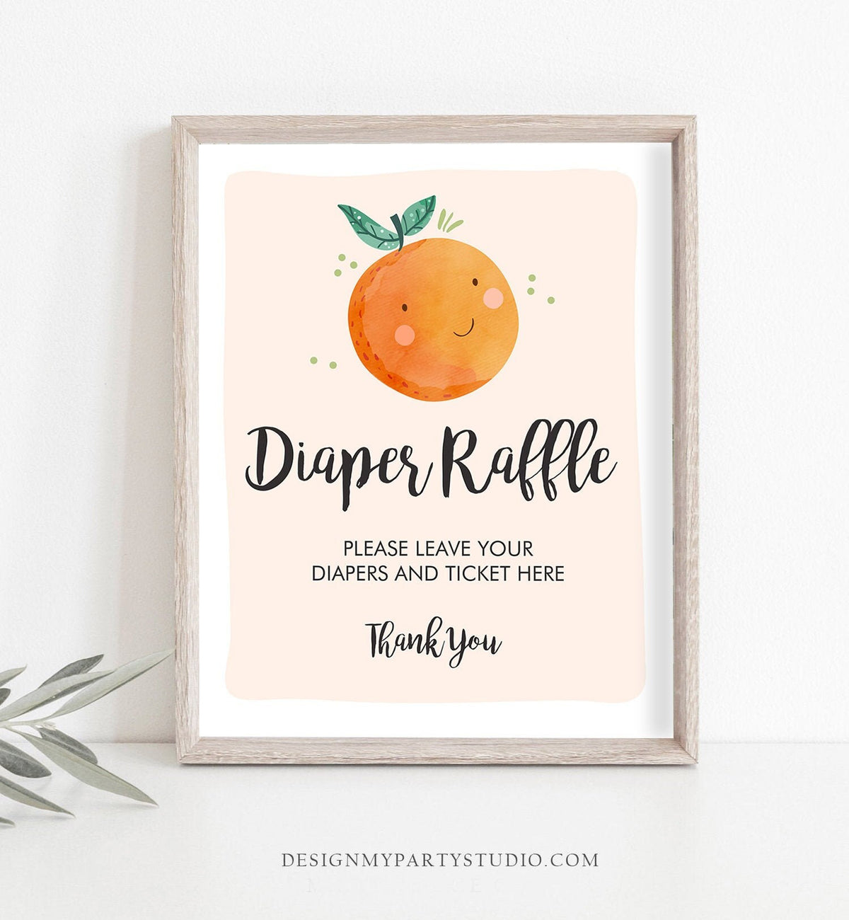 Diaper Raffle Sign Orange Baby Shower Little Cutie Couples Shower Decor Citrus Gender Neutral Diapers Orange Digital Download Printable 0330