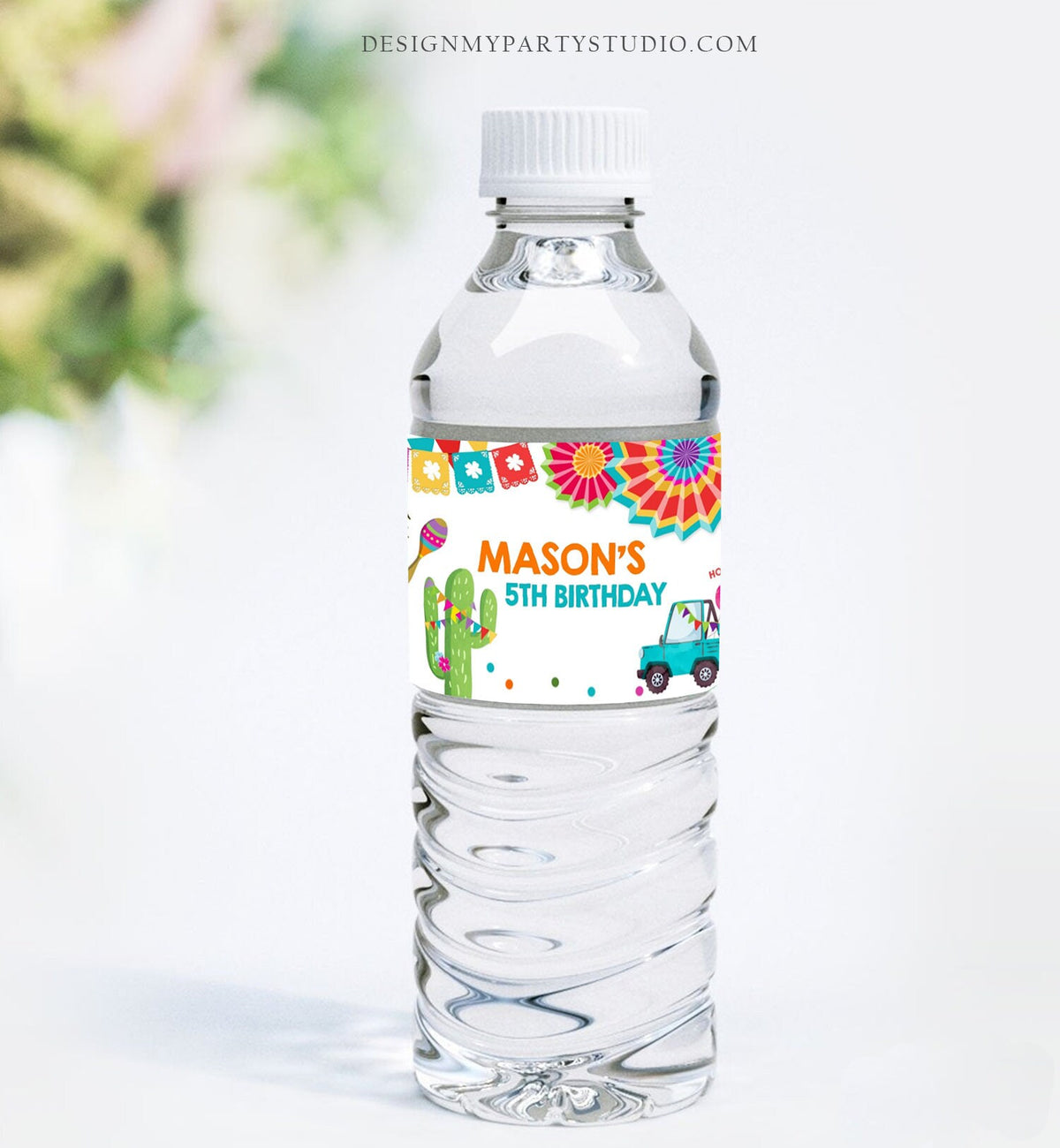 Editable Water Bottle Labels Fiesta Drive By Birthday Decor Cactus Mexican Siesta Quarantine Printable Bottle Label Template Corjl 0045