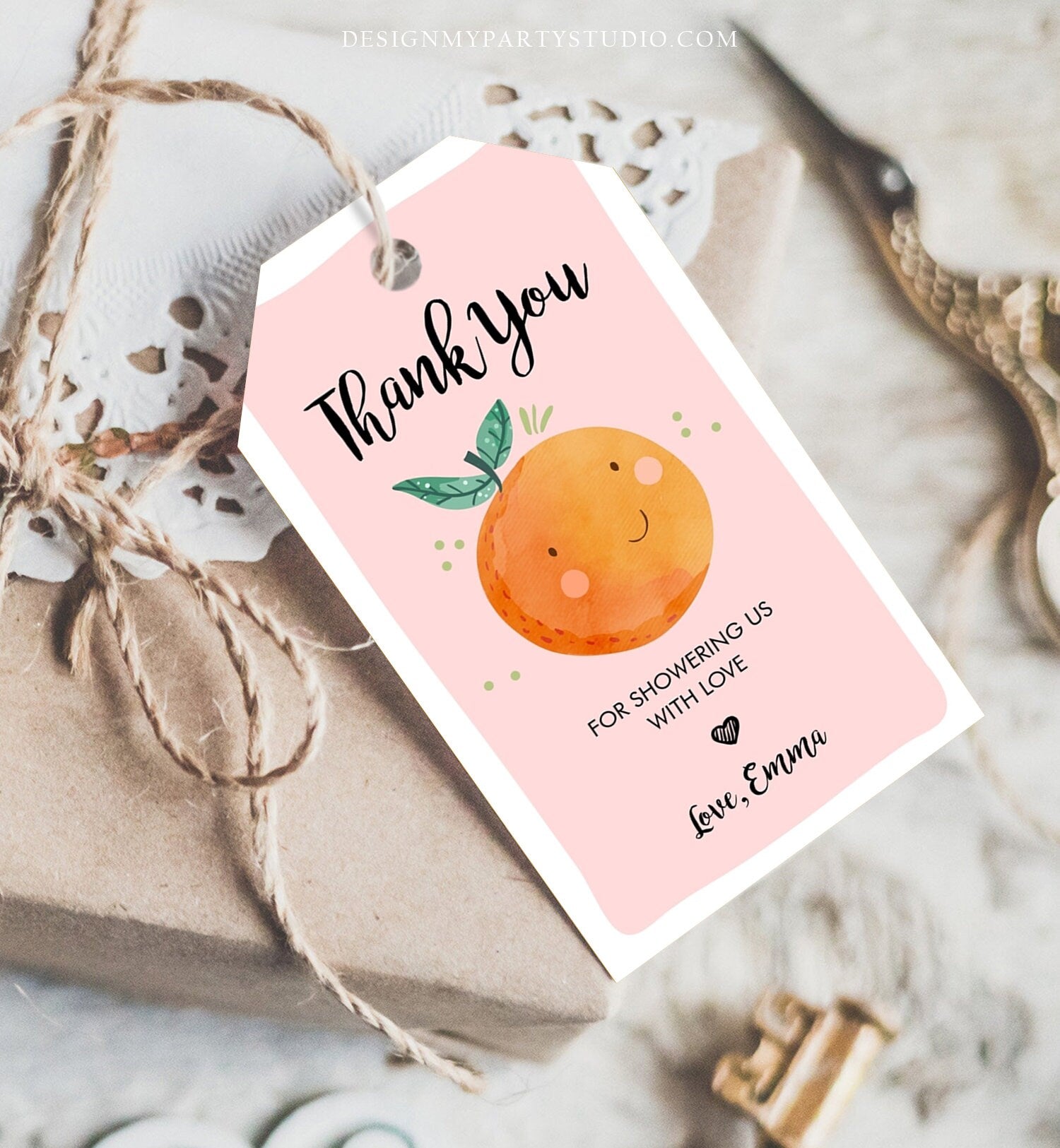 Editable A Little Cutie is on The Way Favor Tag Orange Clementine Baby Shower Cutie Gift Tag Pink Girl Template Corjl Printable 0330