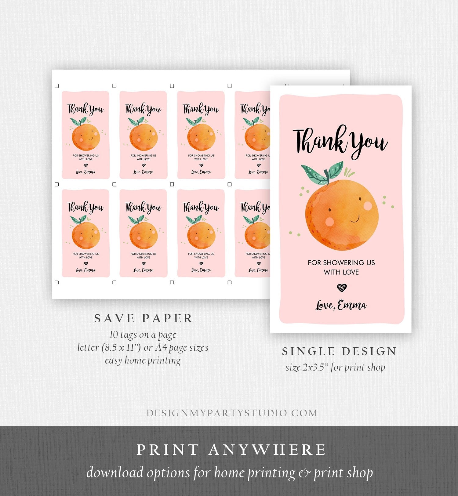 Editable A Little Cutie is on The Way Favor Tag Orange Clementine Baby Shower Cutie Gift Tag Pink Girl Template Corjl Printable 0330