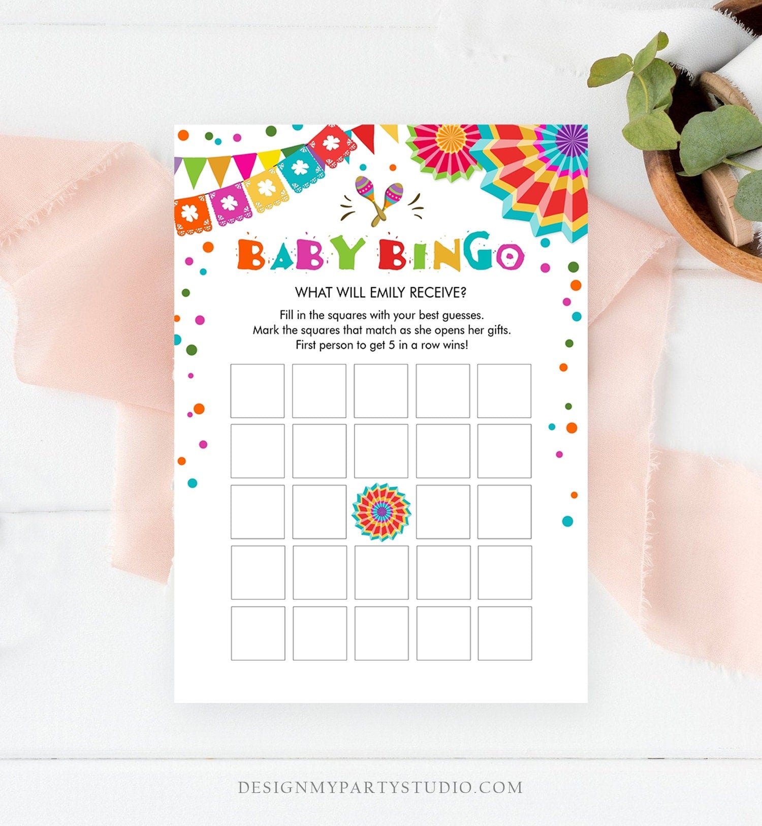 Editable Baby Bingo Game Cactus Baby Fiesta Mexican Shower Game Baby Coed Sprinkle Games Instant Download Corjl Template Printable 0045