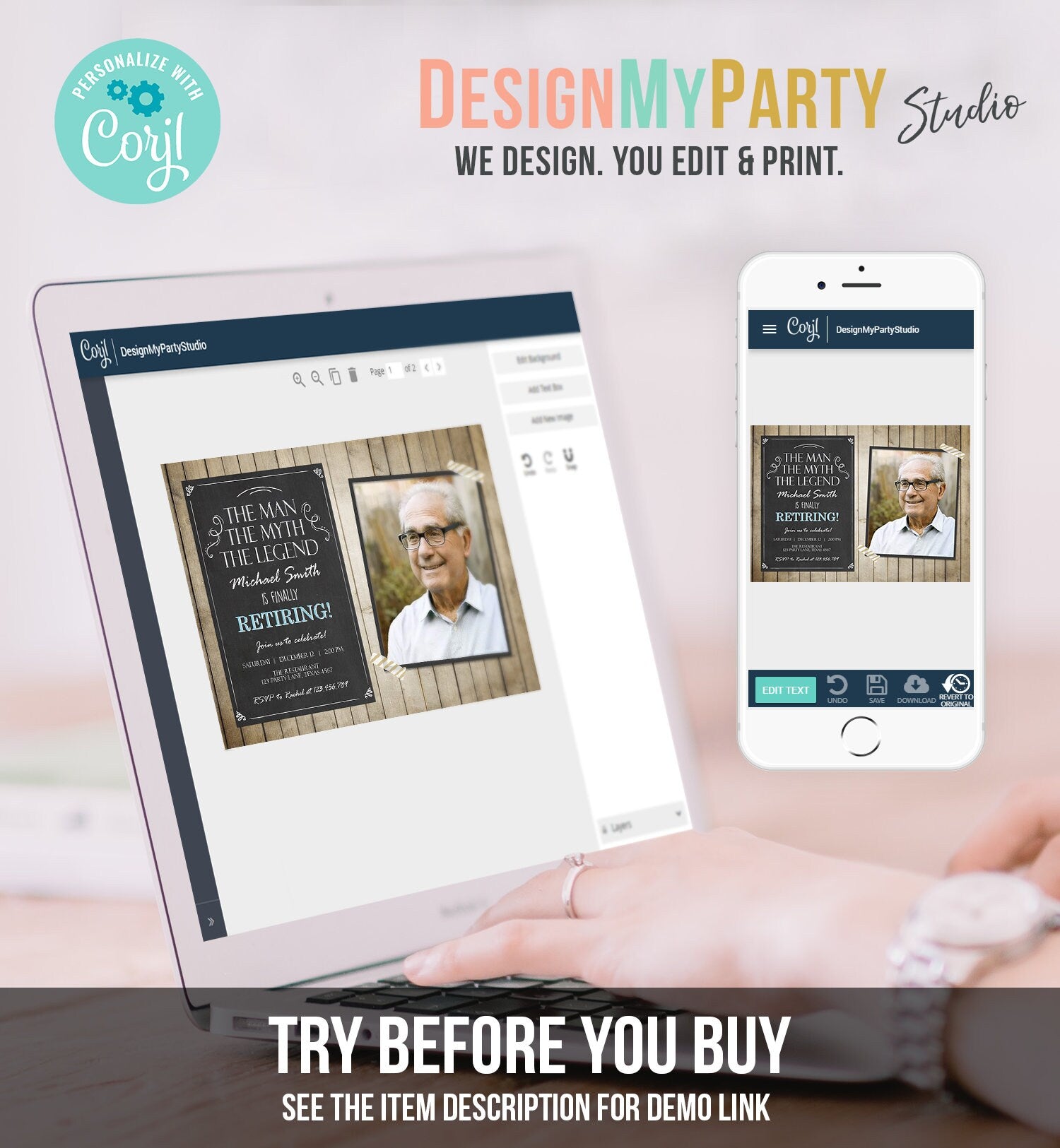 Editable The Man The Myth The Legend Invitation Retirement Invitation Man Men Rustic Chalk Download Printable Invitation Corjl 0101