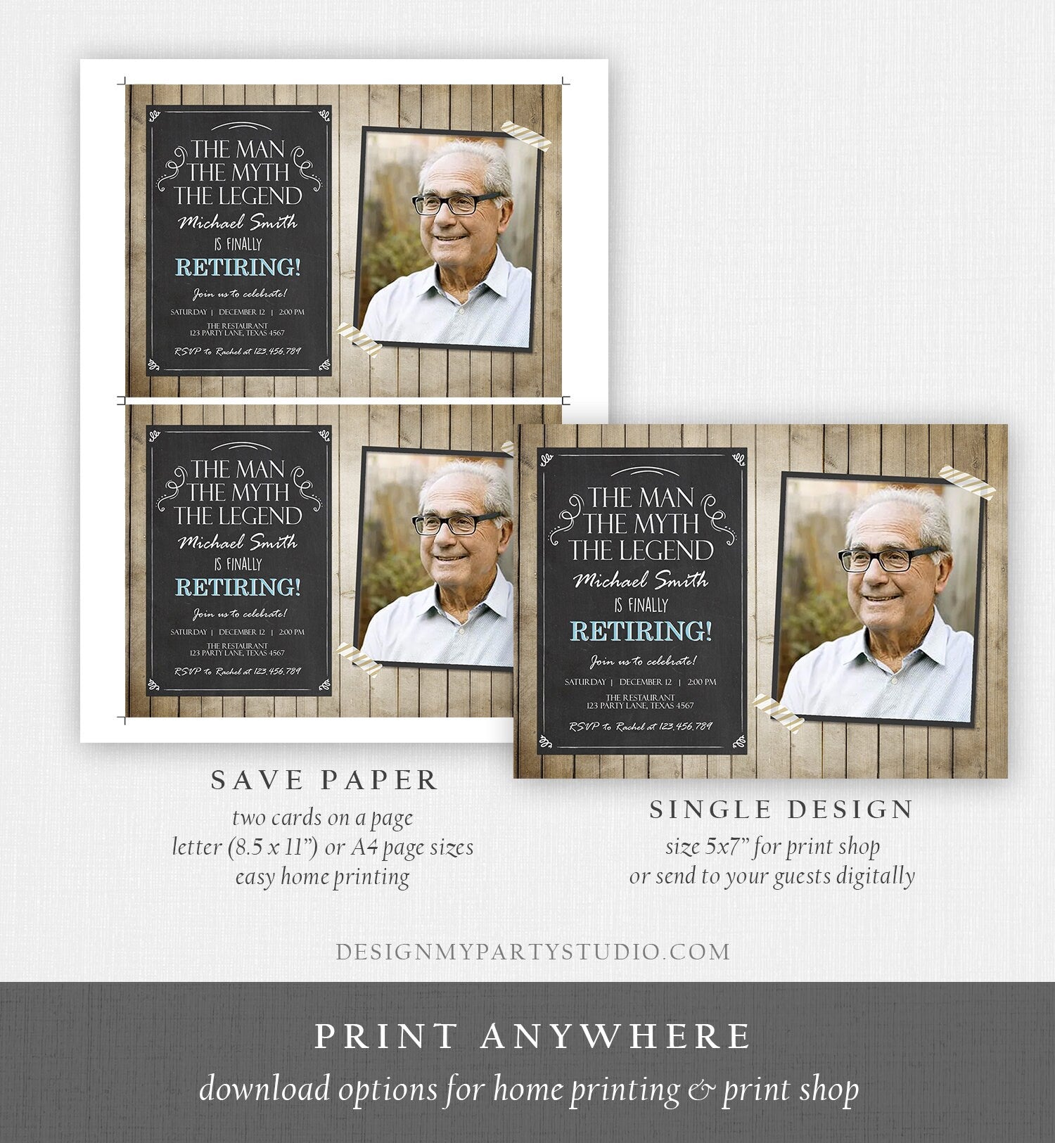 Editable The Man The Myth The Legend Invitation Retirement Invitation Man Men Rustic Chalk Download Printable Invitation Corjl 0101