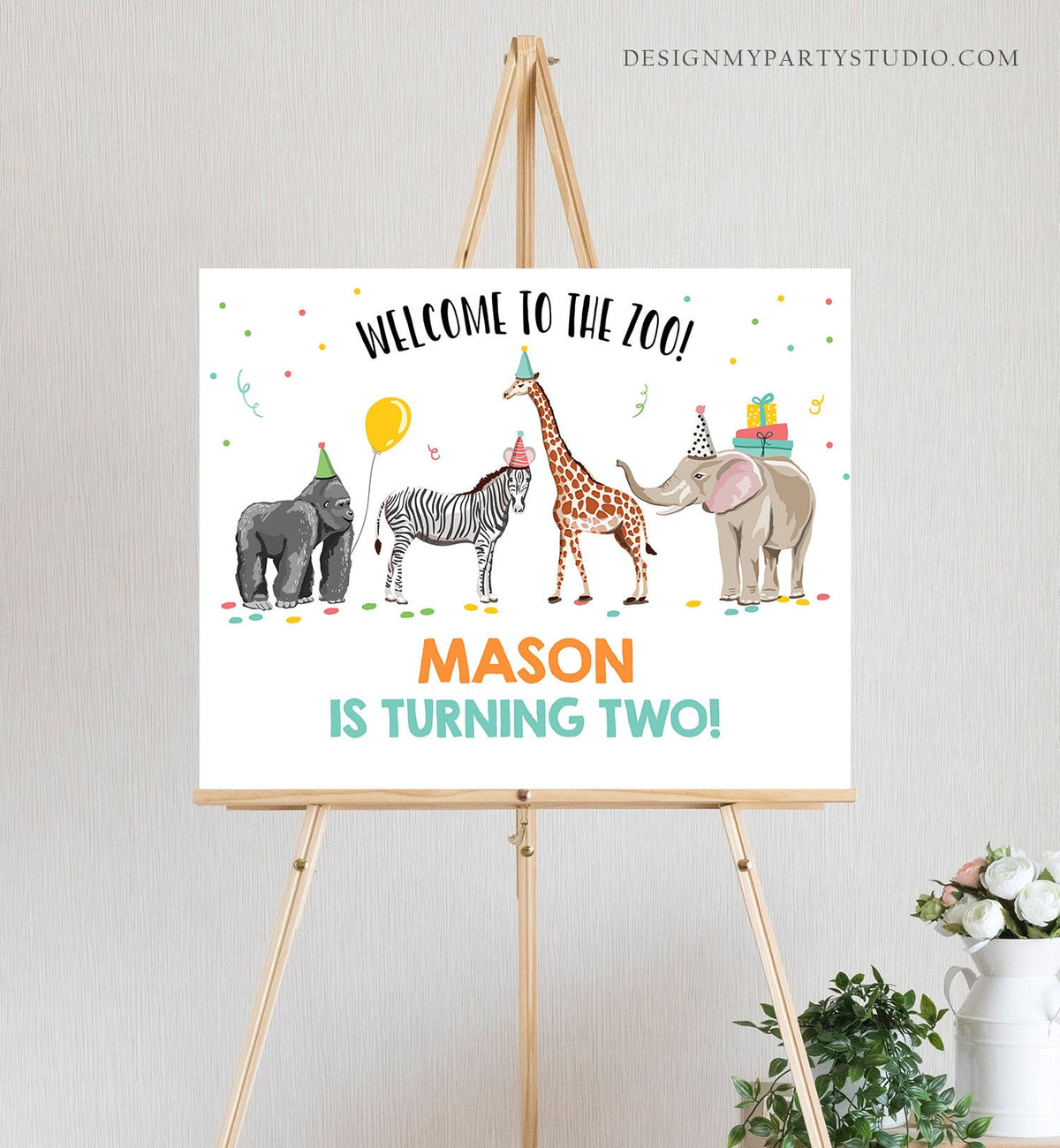 Editable Party Animals Welcome to the Zoo Sign Party Animal Sign Safari Jungle Sign Birthday Animals Boy Template PRINTABLE Corjl 0142