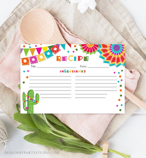 Editable Fiesta Cactus Recipe Cards Fiesta Bridal Shower Baby Succulent Mexican Double Sided 4x6 Download Corjl Template Printable 0045