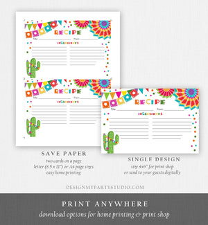 Editable Fiesta Cactus Recipe Cards Fiesta Bridal Shower Baby Succulent Mexican Double Sided 4x6 Download Corjl Template Printable 0045