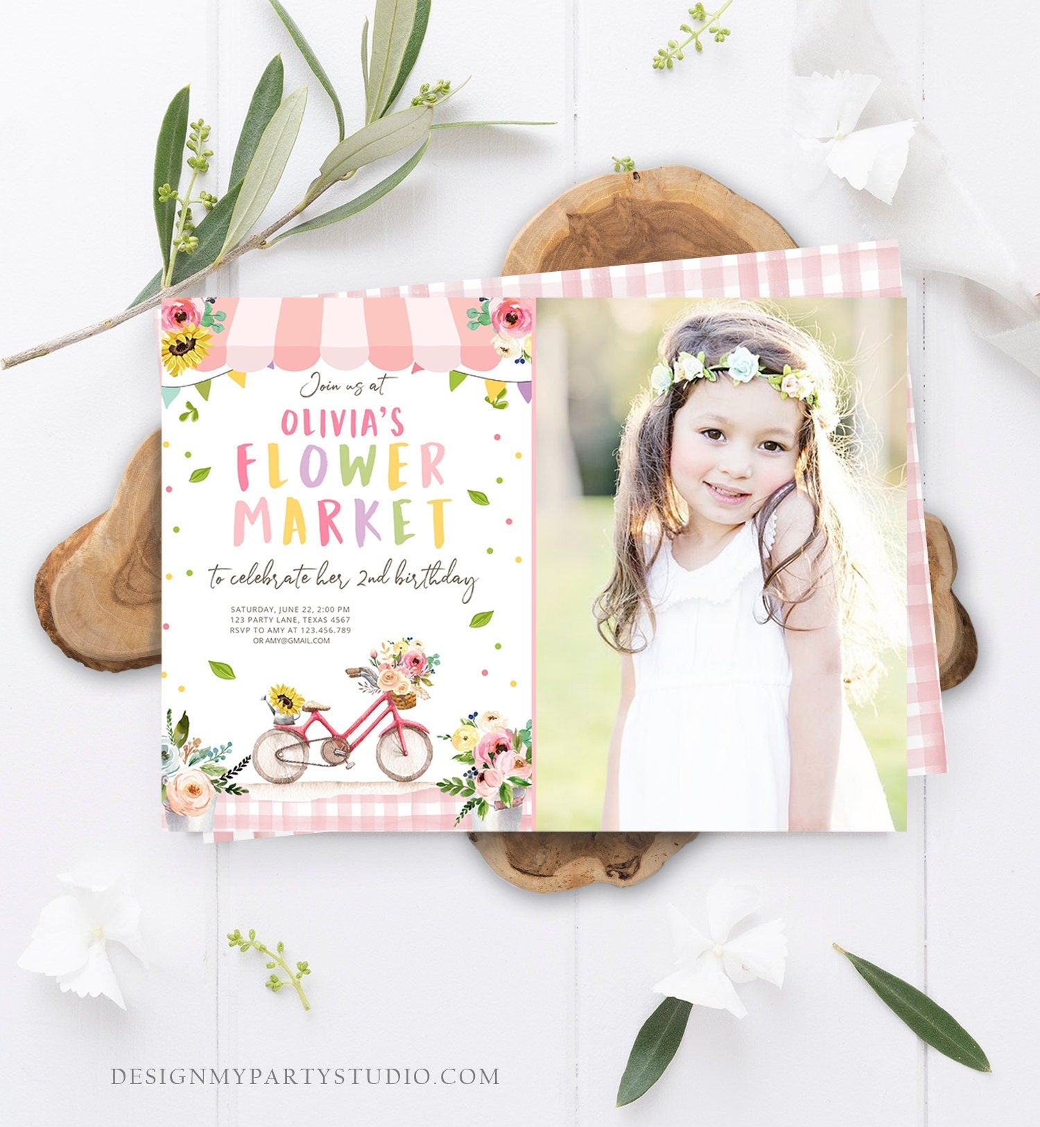 Editable Flower Market Birthday Invitation Home Grown Farmers Farm Floral Market Girl Pink Download Printable Invite Template Corjl 0347