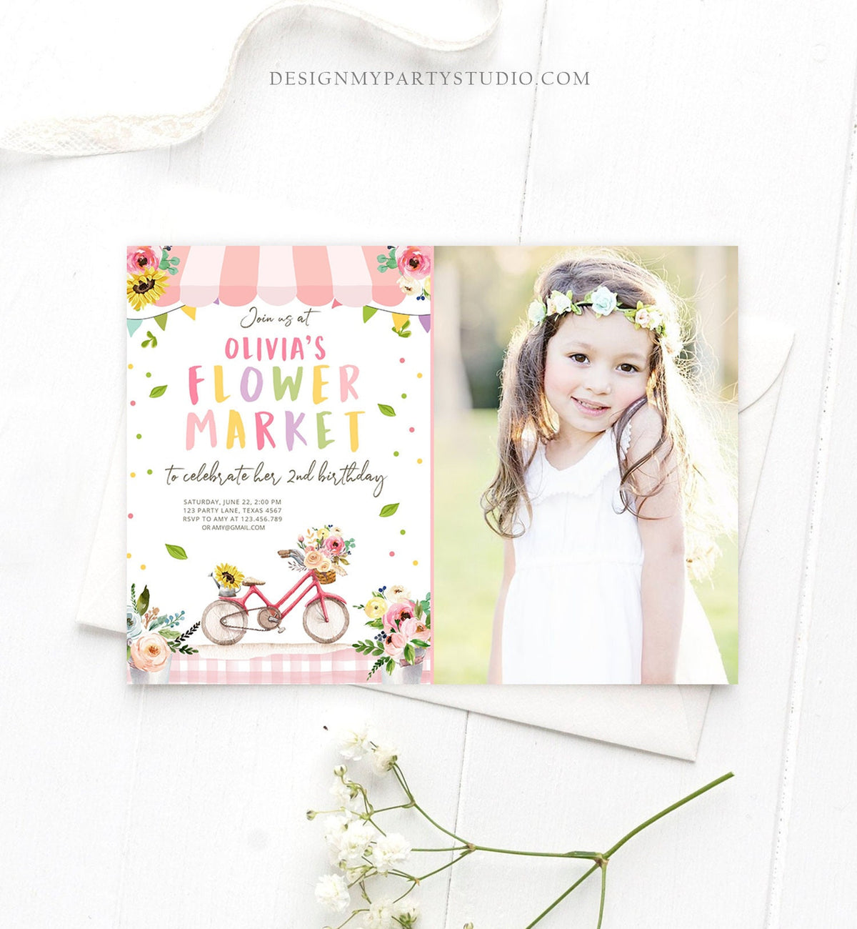 Editable Flower Market Birthday Invitation Home Grown Farmers Farm Floral Market Girl Pink Download Printable Invite Template Corjl 0347