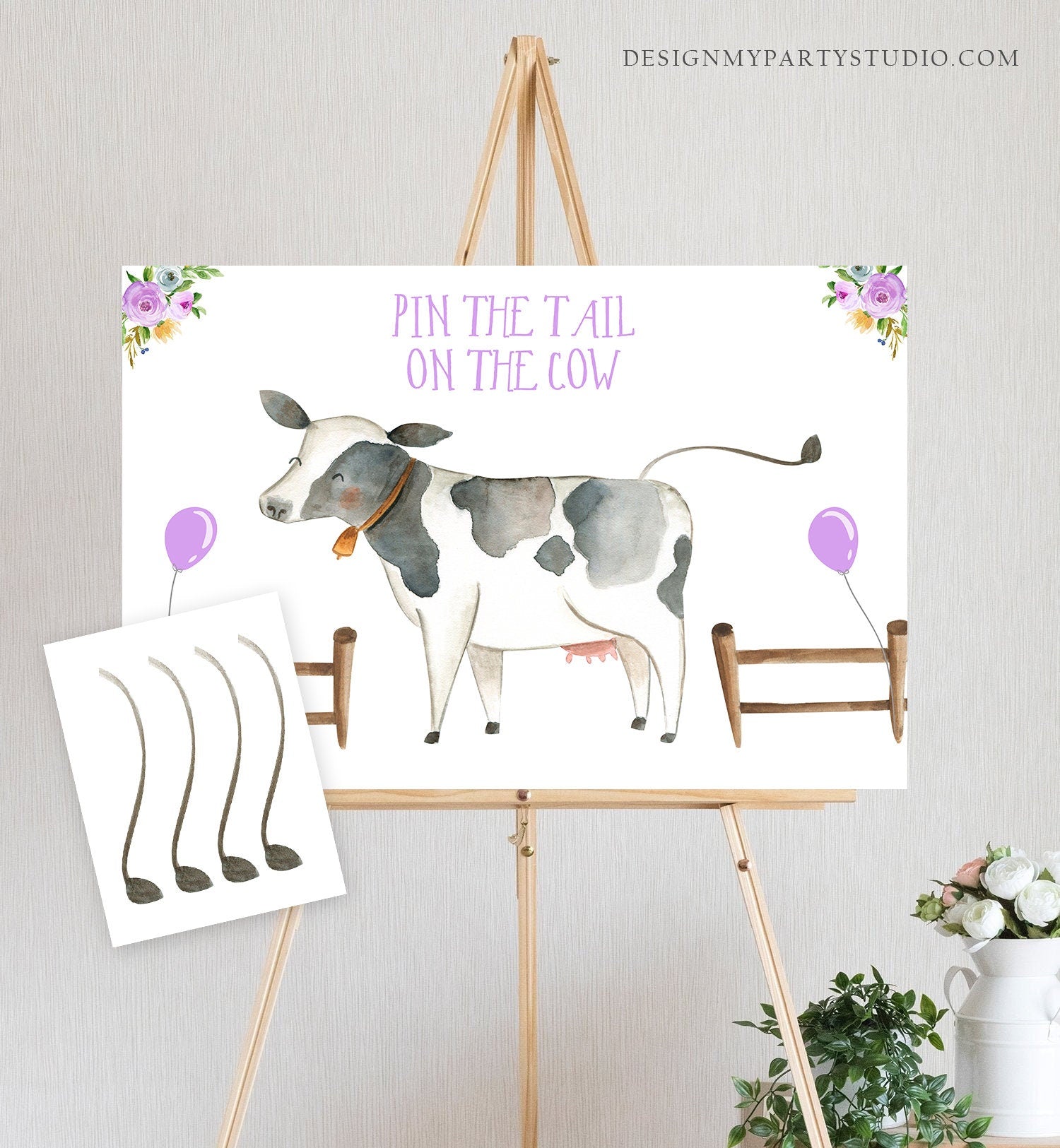 Editable Pin the Tail on the Cow Farm Birthday Game Farm Animals Party Animals Decor Barnyard Instant Download Printable Digital Corjl 0155