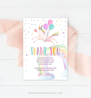 Editable Unicorn Thank You Card Girl Birthday Thank You Note Pink Gold Magical Party Baby Shower Download Corjl Template Printable 0336