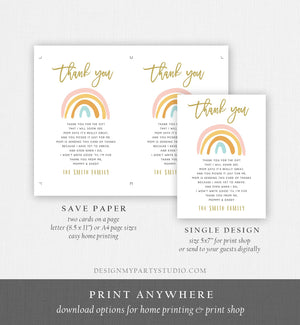 Editable Baby shower Thank you note Rainbow Thank You Rustic Girl Baby Shower Pastel Neutral Birthday Template Instant Download Corjl 0331