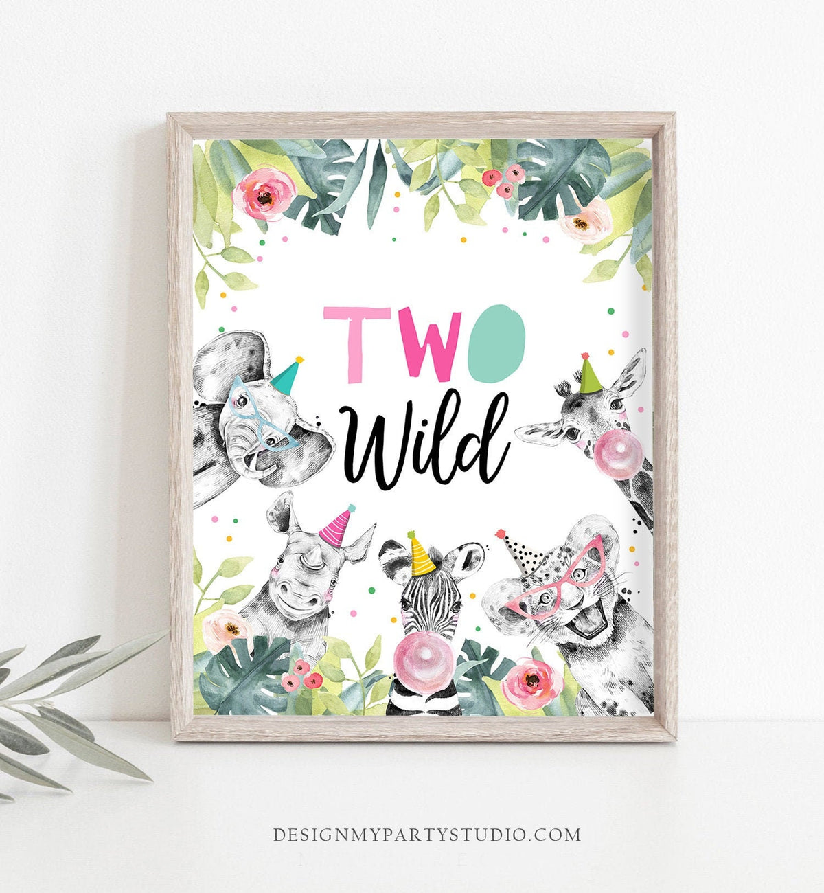 Two Wild Birthday Sign Party One Wild Year Second Birthday 2nd Safari Animals Party Animals Zoo Girl Pink Decor Download Printable 0322