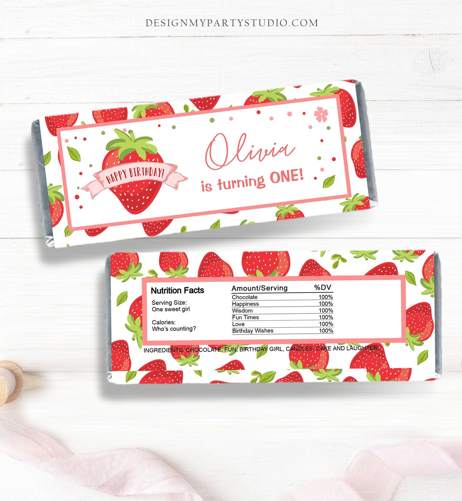 Editable Candy Bar Wrapper Strawberry Birthday Candy Bar Wrapper 1st Birthday Favors Strawberry Berry Special Template PRINTABLE Corjl 0091