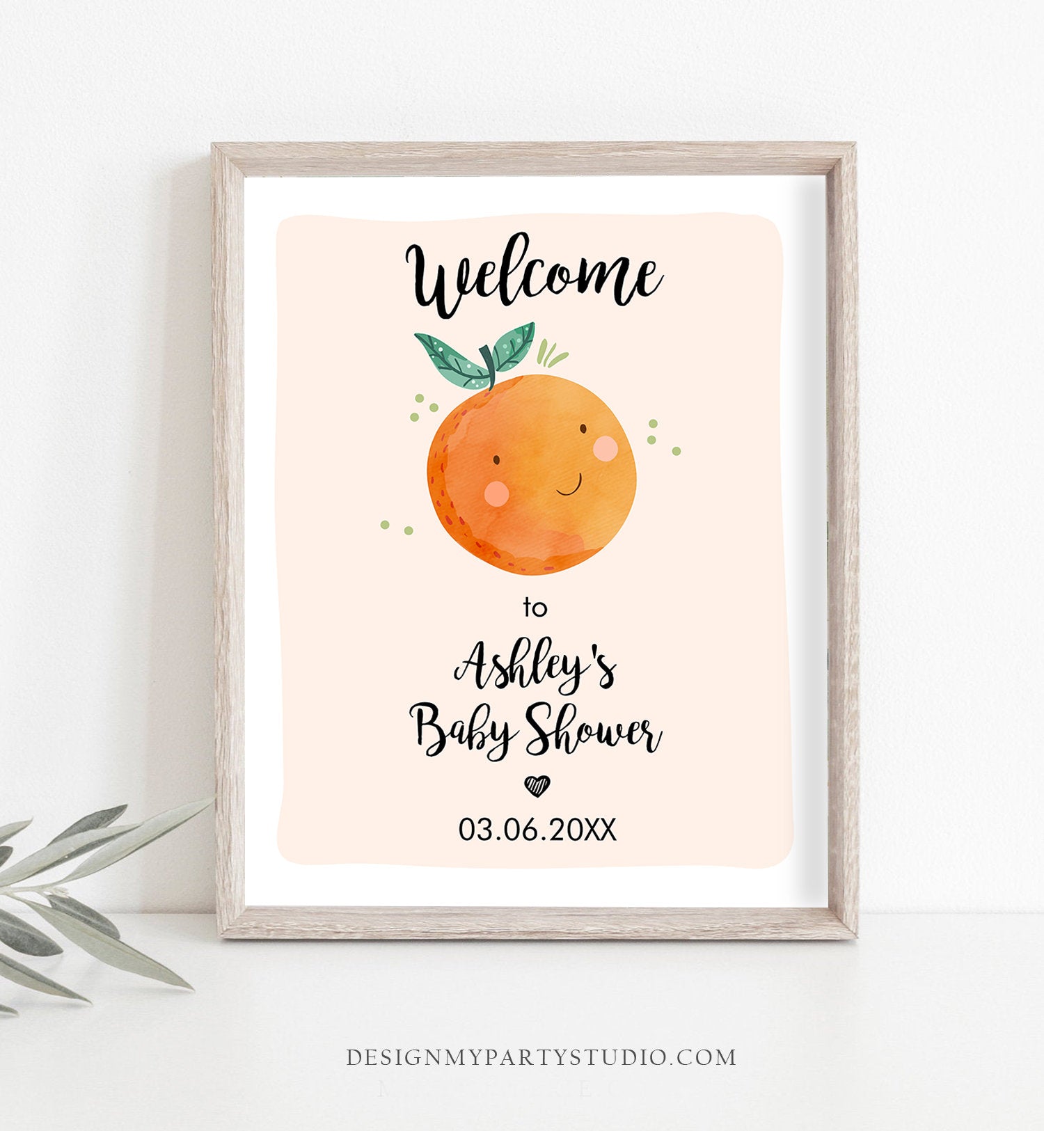 Editable Little Cutie Baby Shower Sign Welcome Gender Neutral Couples Shower Clementine Orange Shower Sign Yard Sign Corjl Template 0330