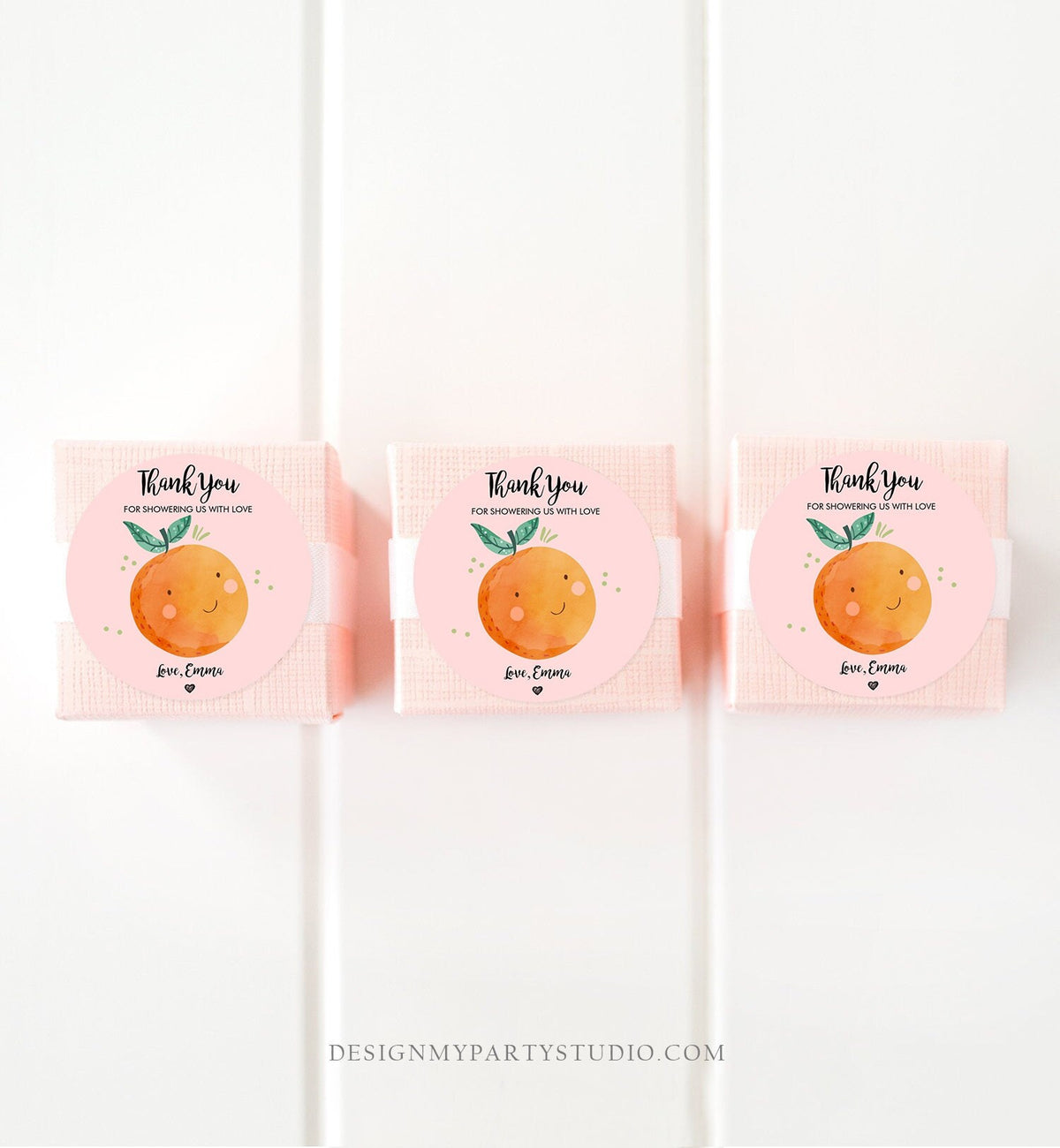 Editable A Little Cutie is on The Way Favor Tag Orange Clementine Baby Shower Cute Gift Pink Girl Square Round Template Corjl Printable 0330