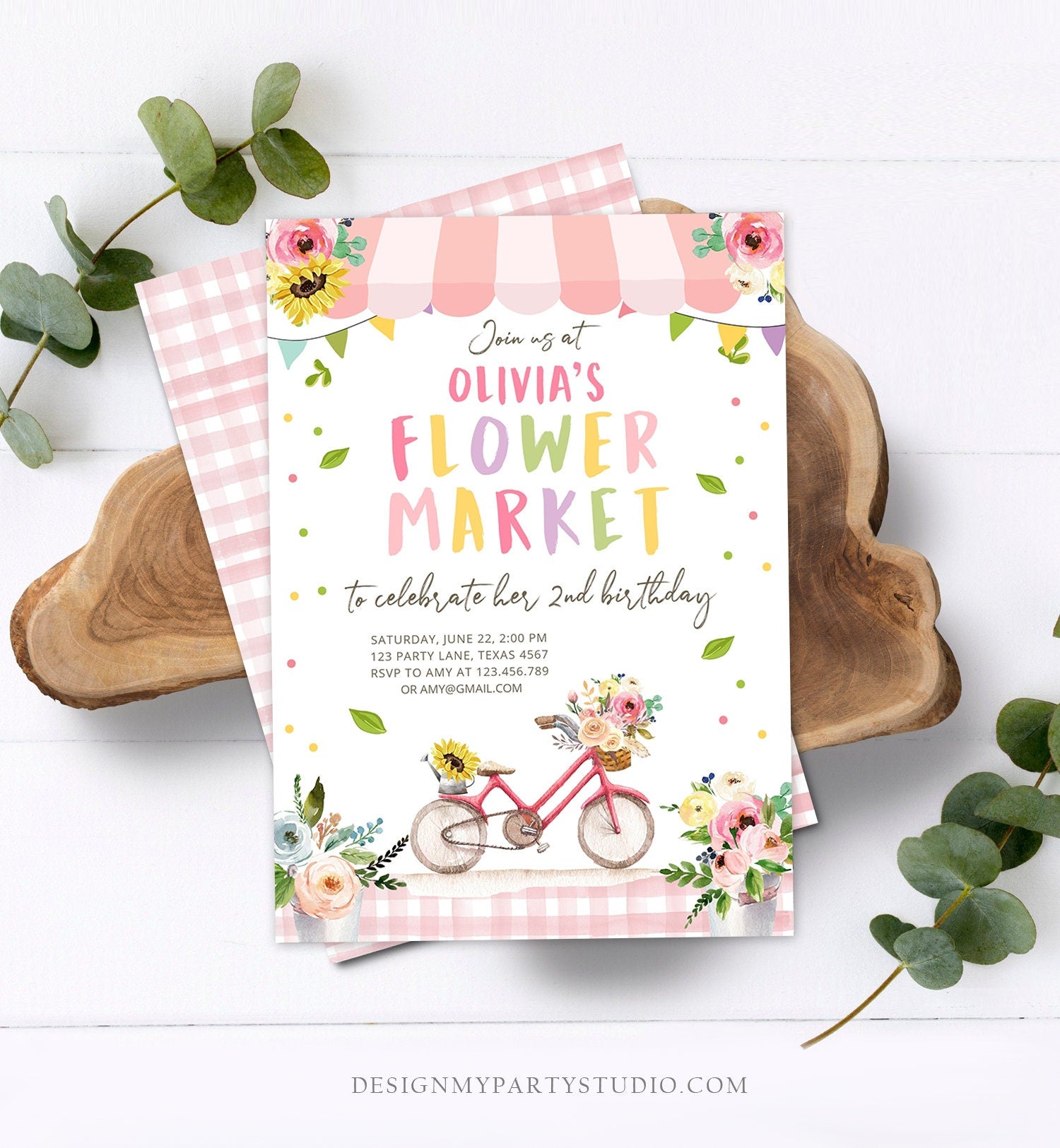 Editable Flower Market Birthday Invitation Home Grown Farmers Farm Floral Market Girl Pink Digital Download Evite Template Printable 0347