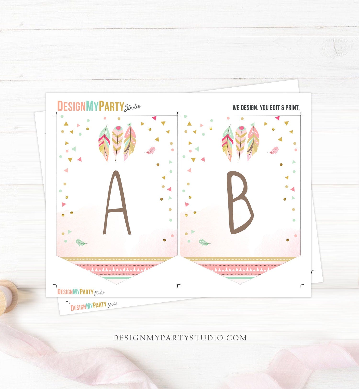 Feathers Tribal Boho Birthday Banner A-Z Alphabet Numbers Banner Wild One Two Wild Wild and Three Girl Decor Download Printable 0073