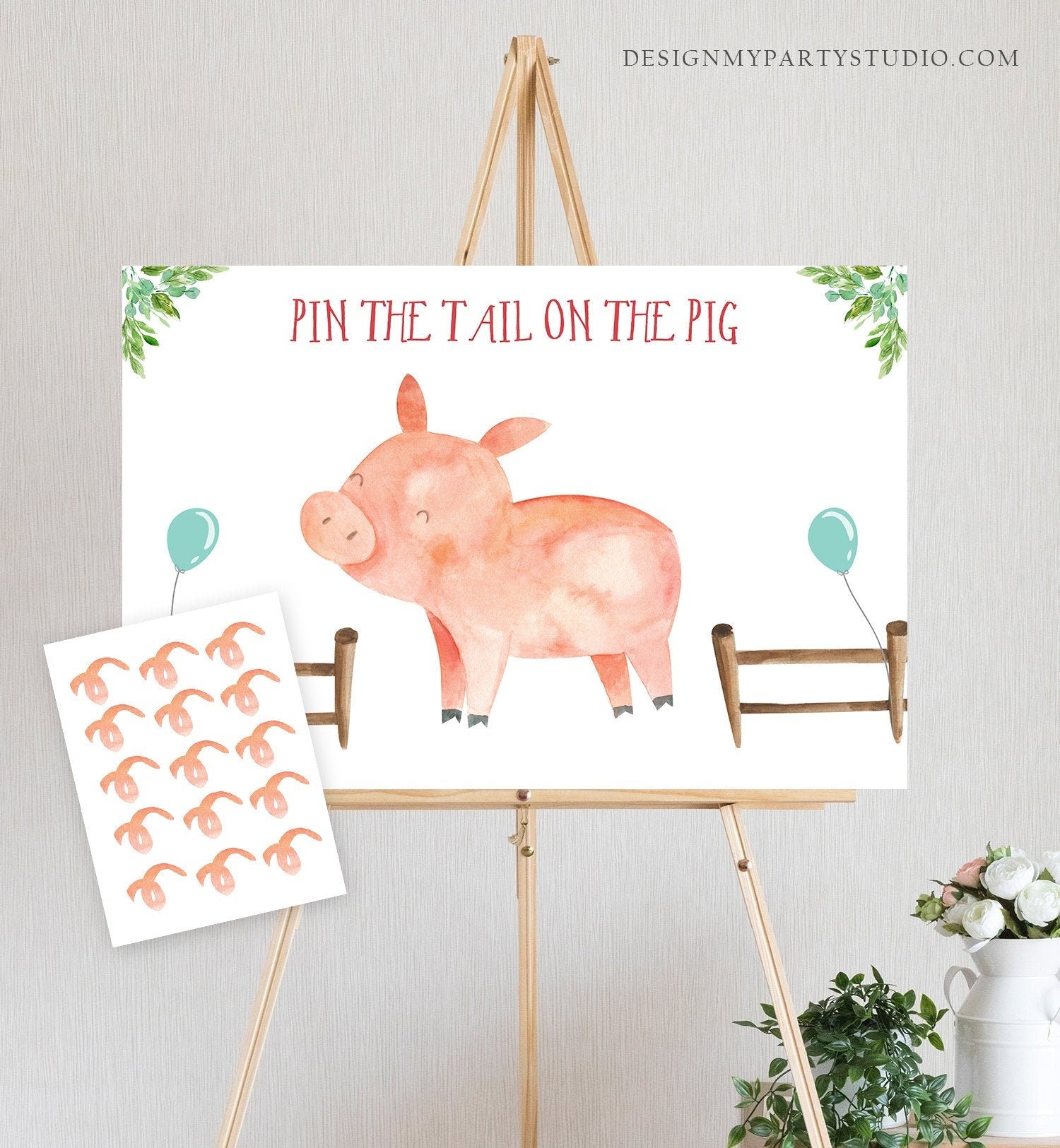 Editable Pin the Tail on the Pig Boy Neutral Farm Birthday Game Farm Animals Party Animals Decor Barnyard Download Printable Corjl 0155 0188