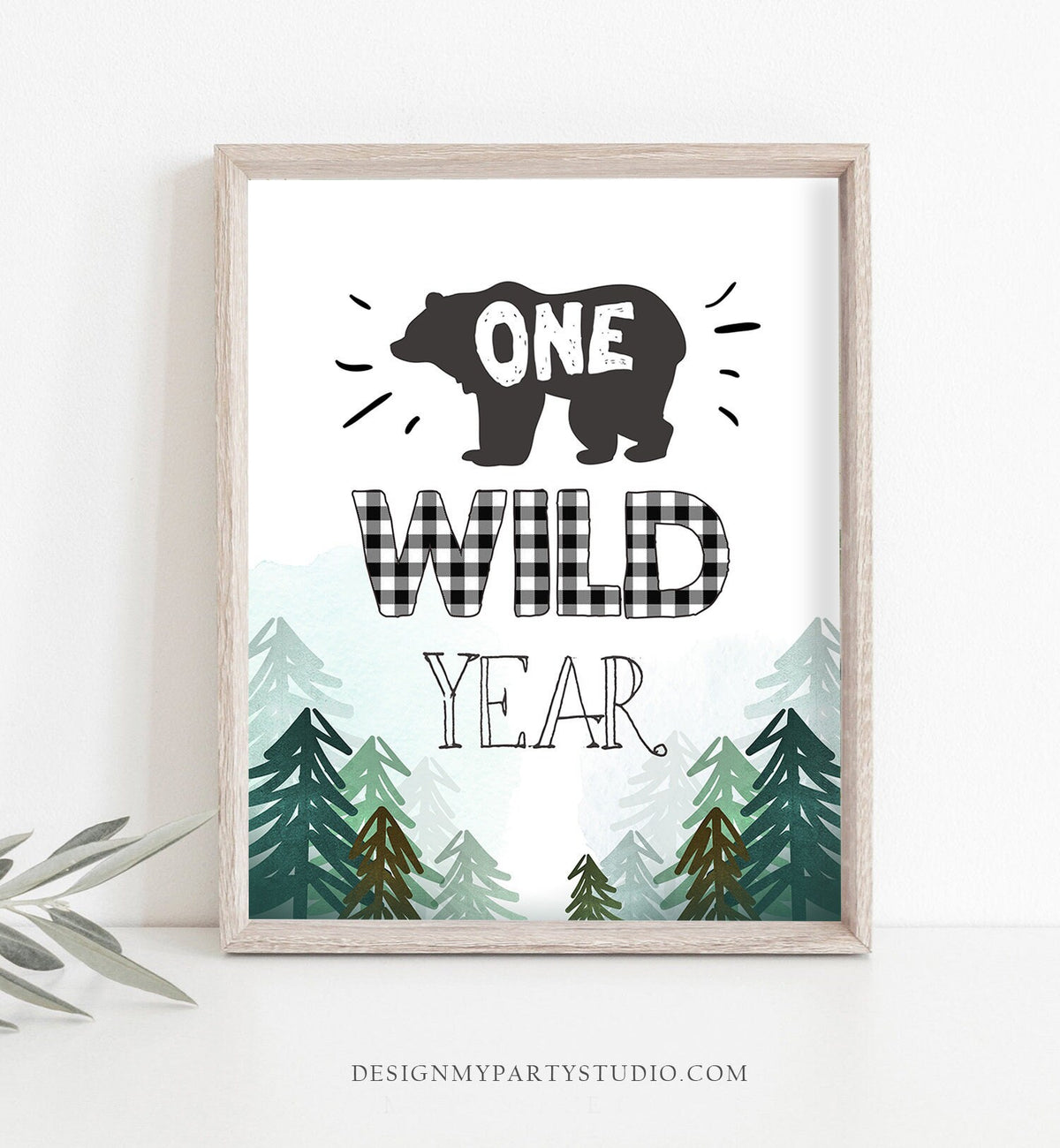 One Wild Year Table sign Trees Outdoor Wild One Lumberjack party signs Prop Decor Forest Woodland First Birthday Sign Bear PRINTABLE 0377