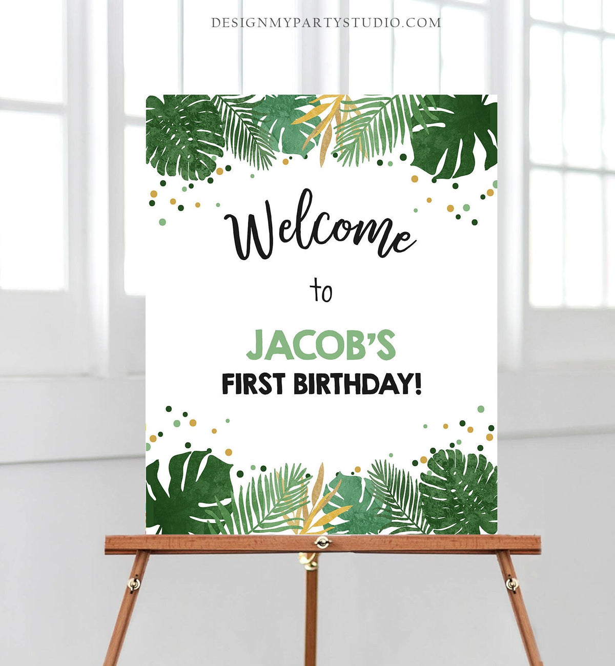 Editable Safari Animals Welcome Sign Wild One Poster Zoo Jungle Boy First Birthday 1st Black Gold Digital Download Template Printable 0016