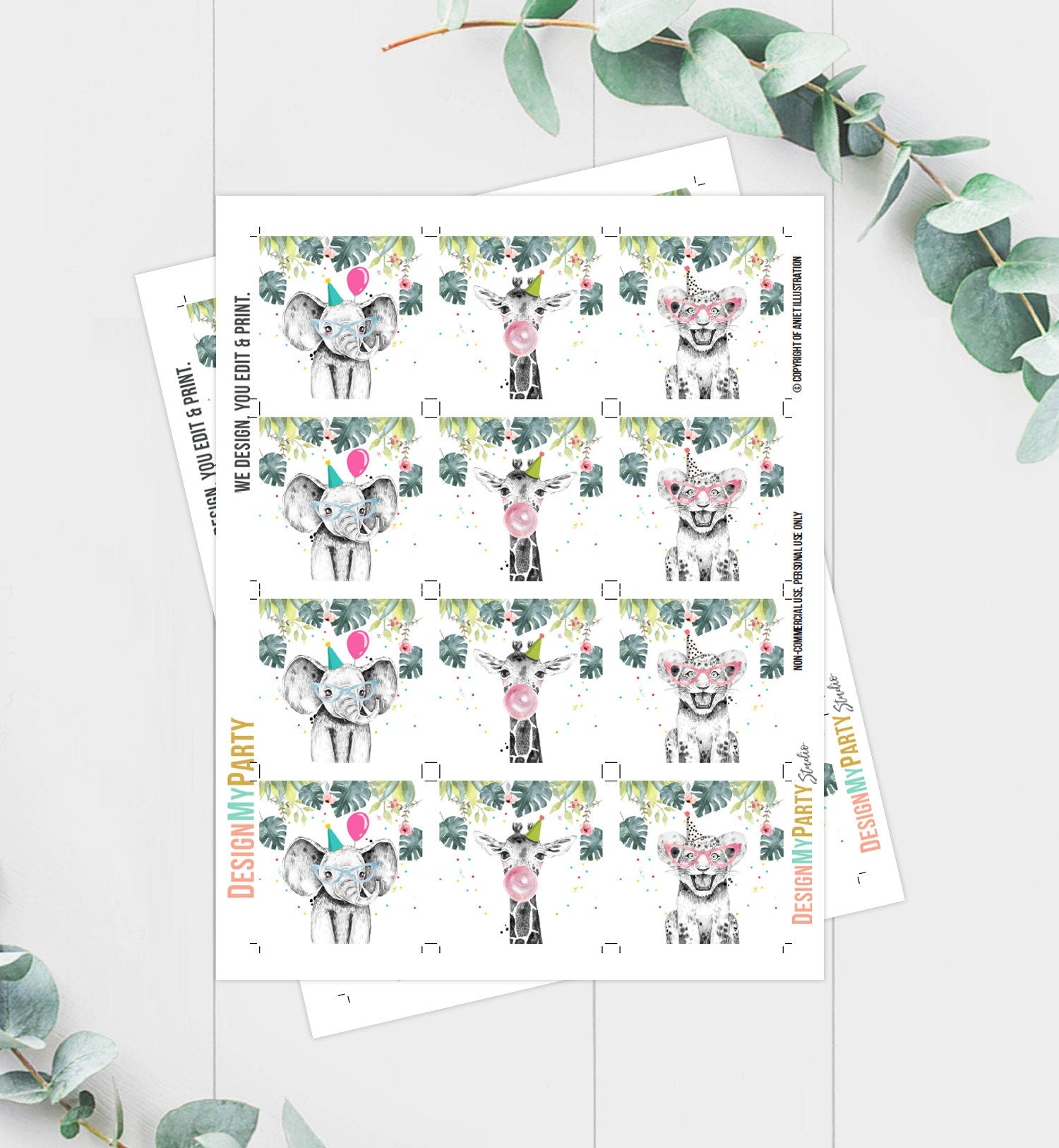 Party Animals Cupcake Toppers Favor Tags Birthday Party Decoration Safari Animals Zoo Birthday Wild One download Digital PRINTABLE 0322