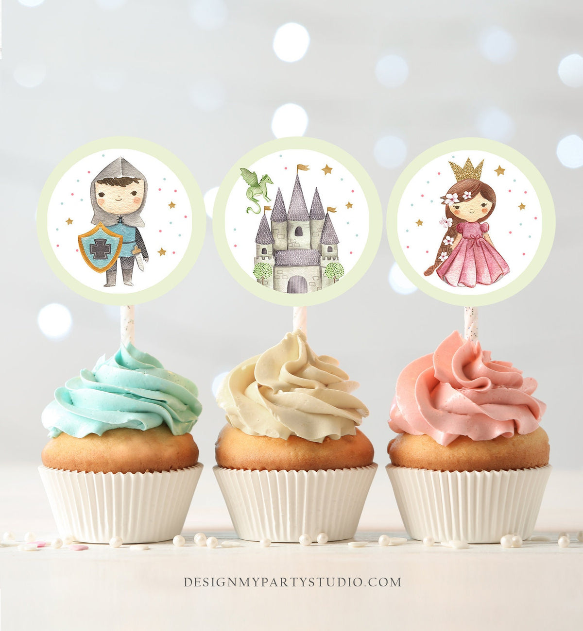 Princess and Knight Cupcake Toppers Favor Tags Birthday Party Decoration Castle Royal Birthday Boy Girl download Digital PRINTABLE 0171