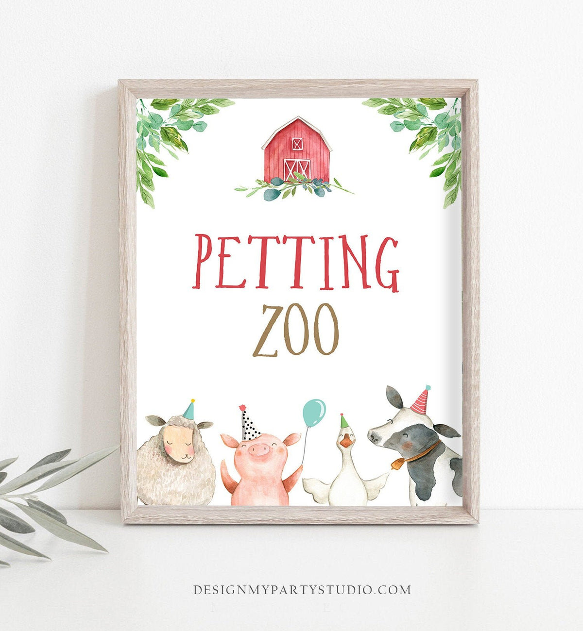 Petting Zoo Sign Farm Animals Party Sign Party Animals Birthday Sign Zoo Barnyard Farm Decor Boy Red Favor Sign Farm Party Printable 0155