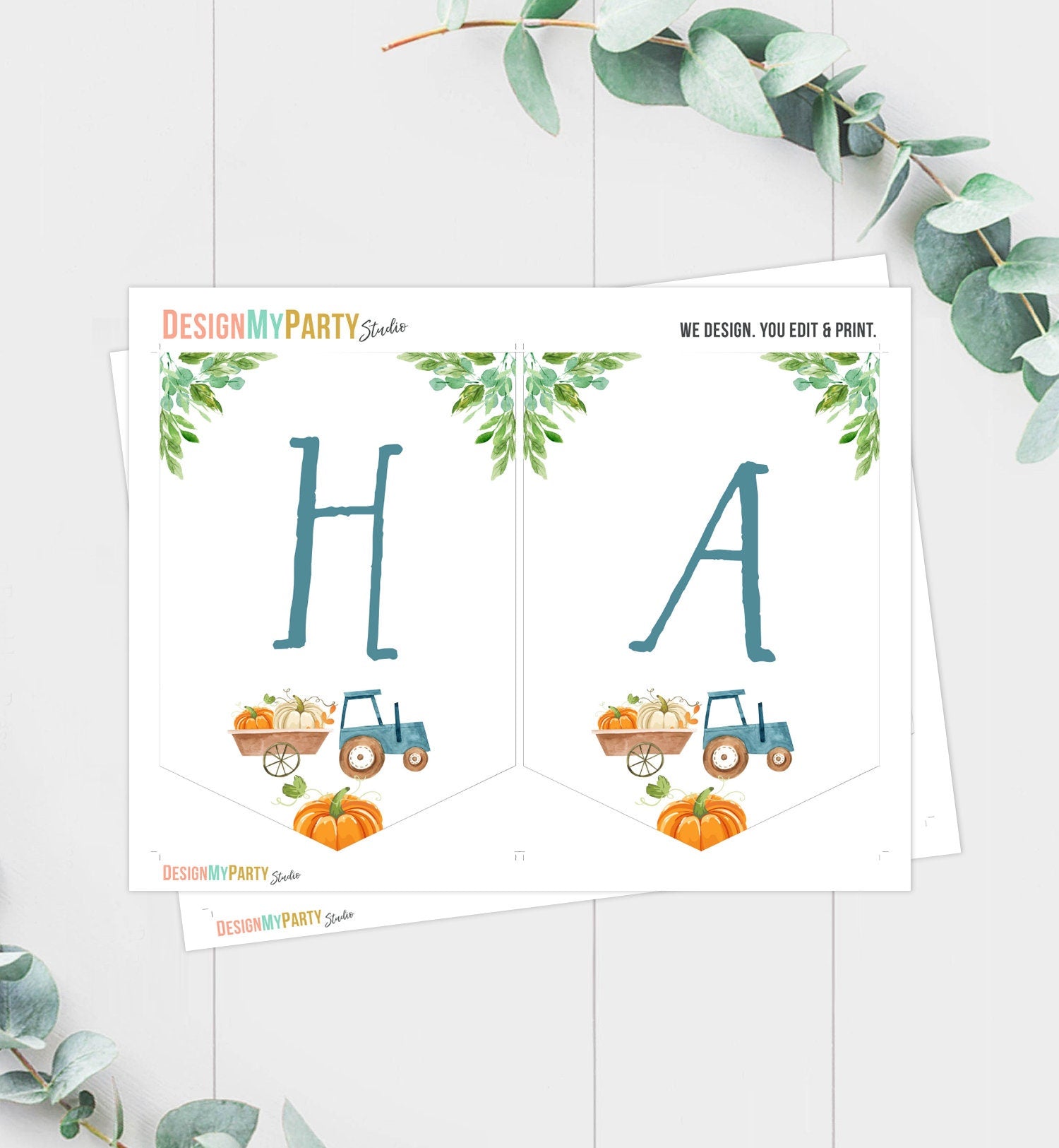 Happy Birthday Banner Pumpkin Farm Birthday Banner Farm Animals Boy Barnyard Birthday Decor Instant Download PRINTABLE DIGITAL DIY 0155