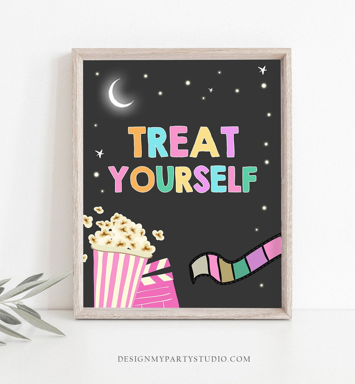 Treat Yourself Sign Movie Night Birthday Sign Girl Pink Treat Yo Self Sign Dessert Sign Food Snacks Decorations Backyard PRINTABLE 0042