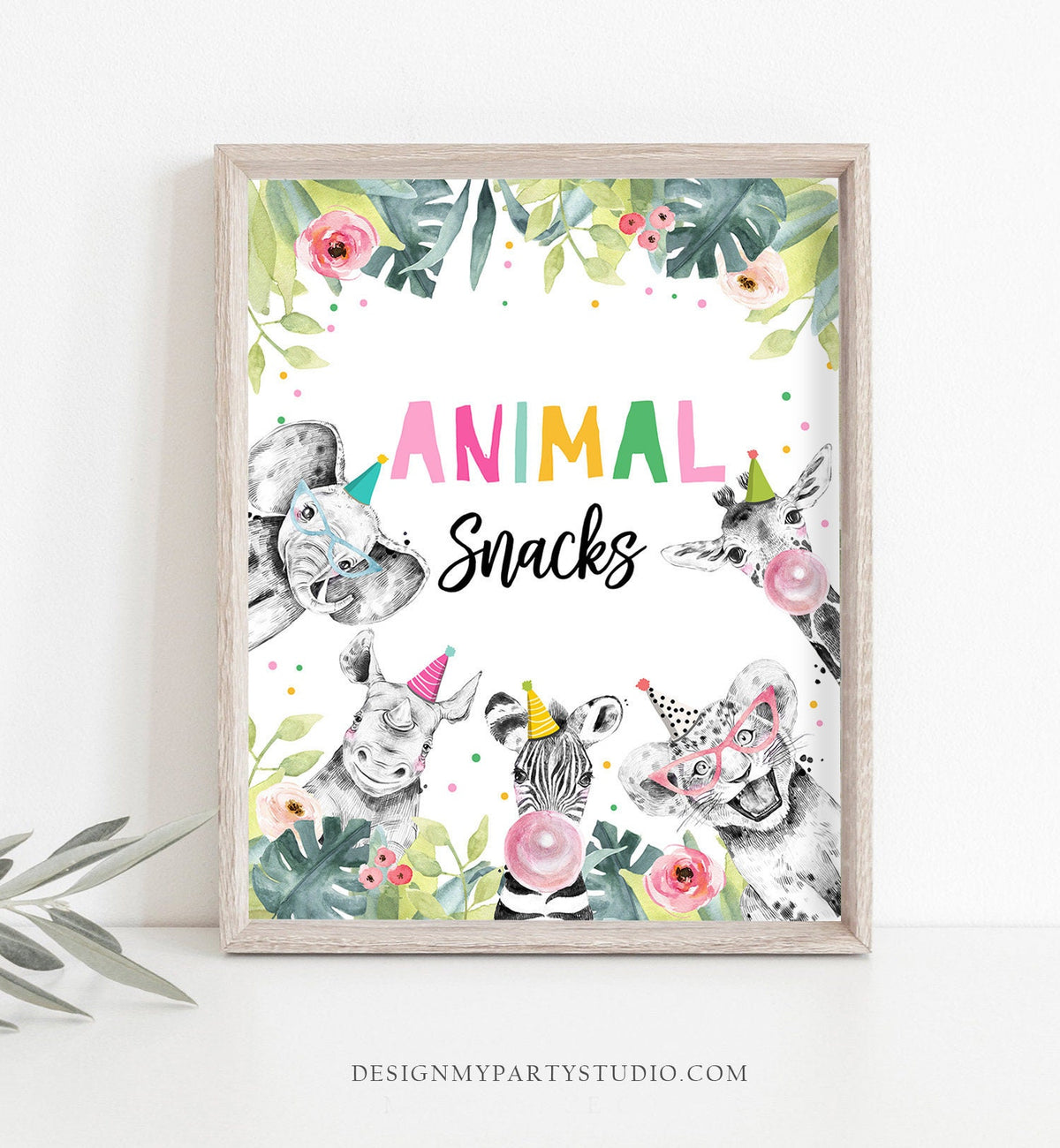 Animal Snacks Birthday Sign Safari Animals Party Animals Safari Snacks Food Table Zoo Girl Pink Instant Digital Download Printable 0322