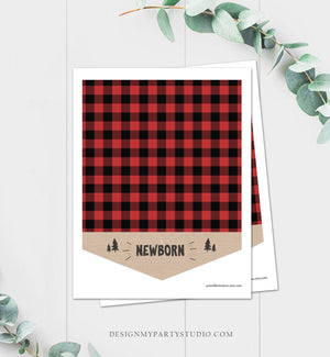 Lumberjack First Birthday Banner Monthly Photo Banner Buffalo Plaid Party Decor Instant Download Printable DIY Digital 0026