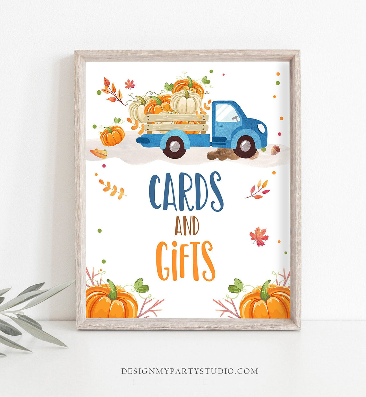 Cards and Gifts Sign Pumpkin Birthday Boy Table sign Pumpkin Party Signs Decor Fall Party Autumn Blue Pumpkin Truck Decor PRINTABLE 0153