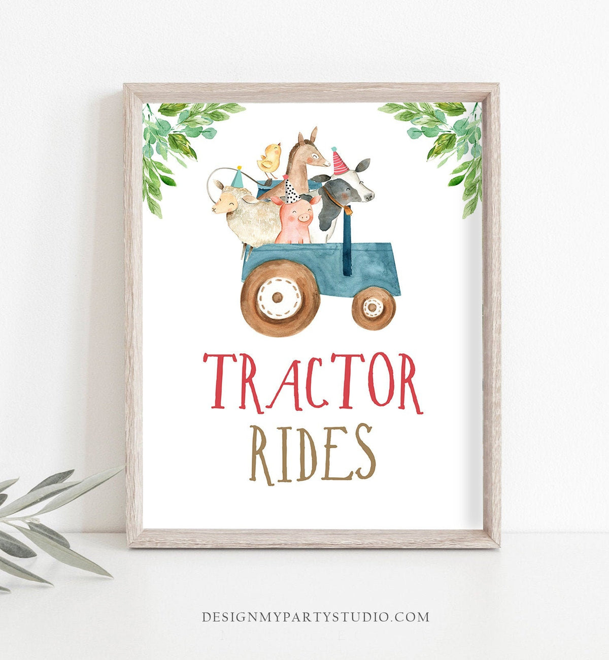 Tractor Rides Sign Farm Animals Party Sign Farm Birthday Sign Zoo Barnyard Farm Decor Boy Blue Tractor Party Digital Download Printable 0155