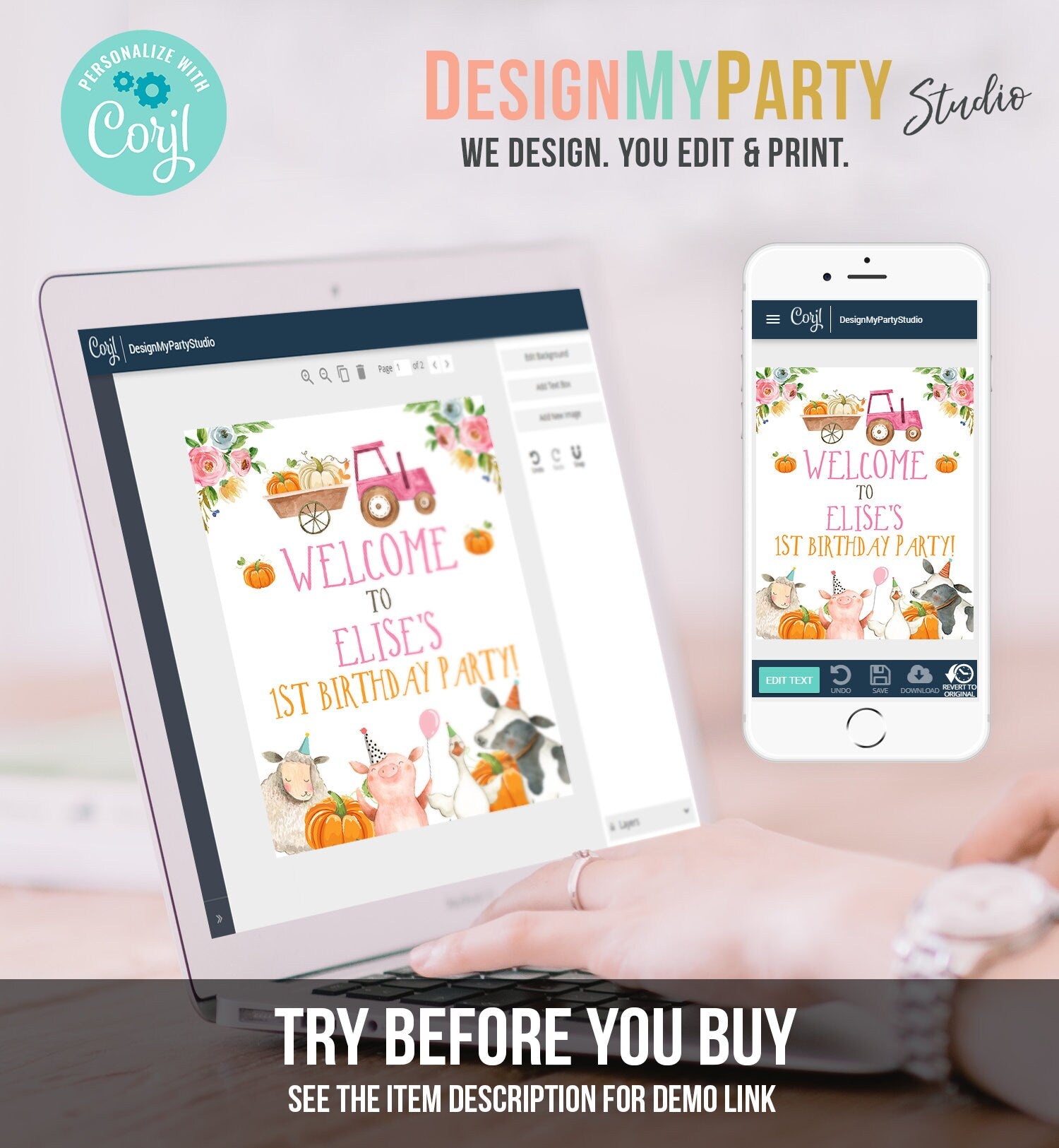 Editable Pumpkin Farm Birthday Welcome Sign Barnyard Birthday Welcome Sign Farm Animals Birthday Fall Girl Digital Template Printable 0155