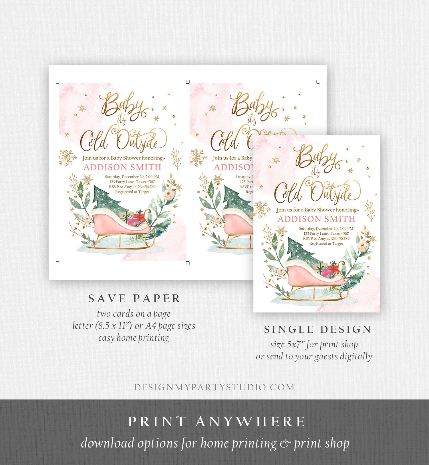 Editable Baby Its Cold Outside Winter Baby Shower Invitation It's Cold Outside Gender Neutral Pink Girl Template Instant Download Corjl 0353