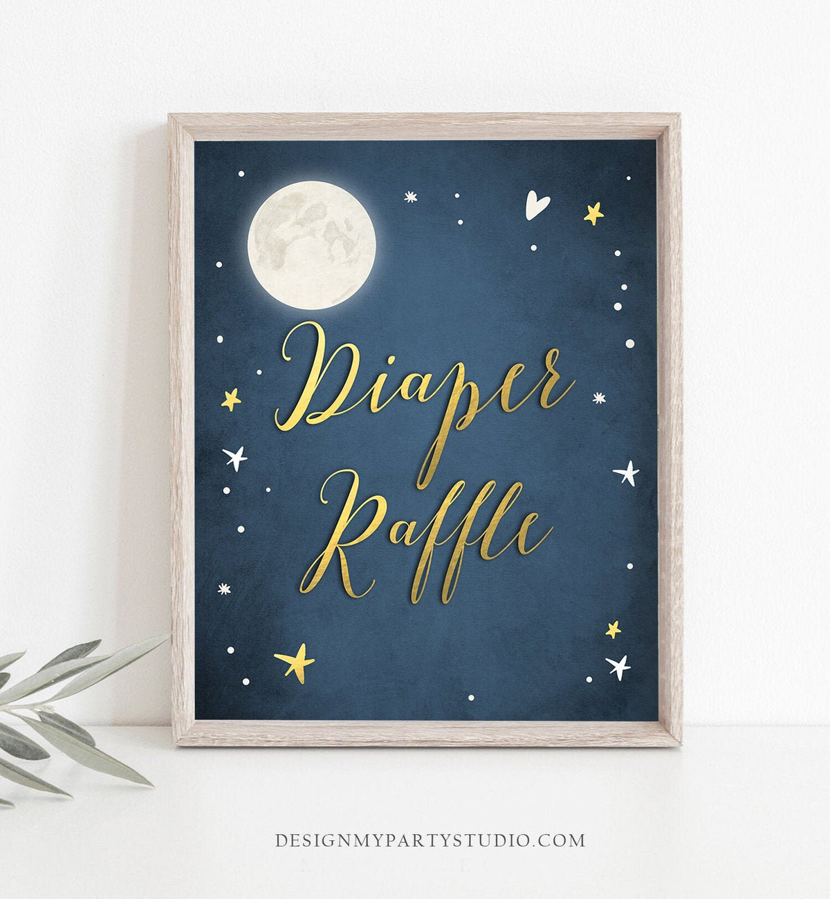 Diaper Raffle Sign Moon Baby Shower Sprinkle Birthday Table Sign Books Ticket Over Moon Stars Decor Instant Download 8x10 Printable 0017