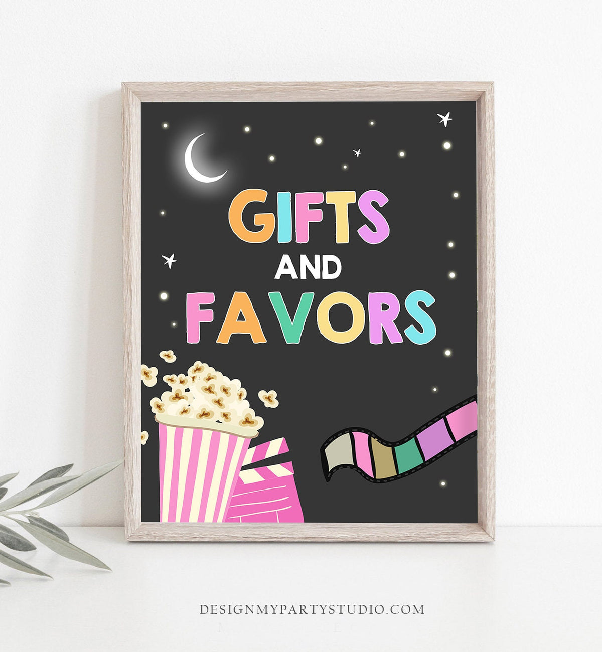 Gifts and Favors Sign Movie Night Birthday Sign Girl Pink Favors Table Gifts Sign Gift Table Decorations Backyard Movie PRINTABLE 0042