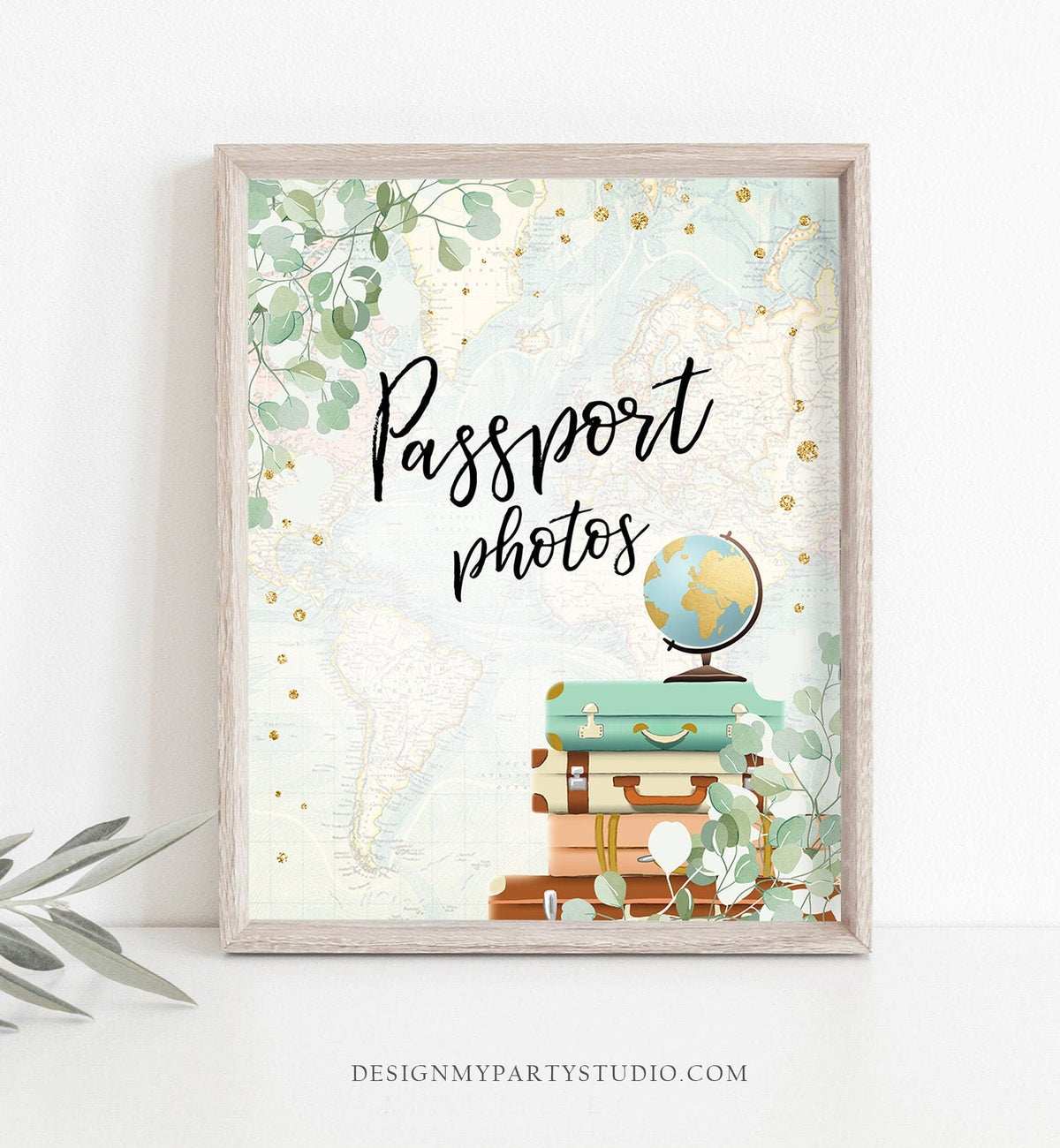 Passport Photos Sign Travel Adventure Bridal Shower Wedding Photo Booth Sign Eucalyptus Greenery Confetti Instant Download PRINTABLE 0030