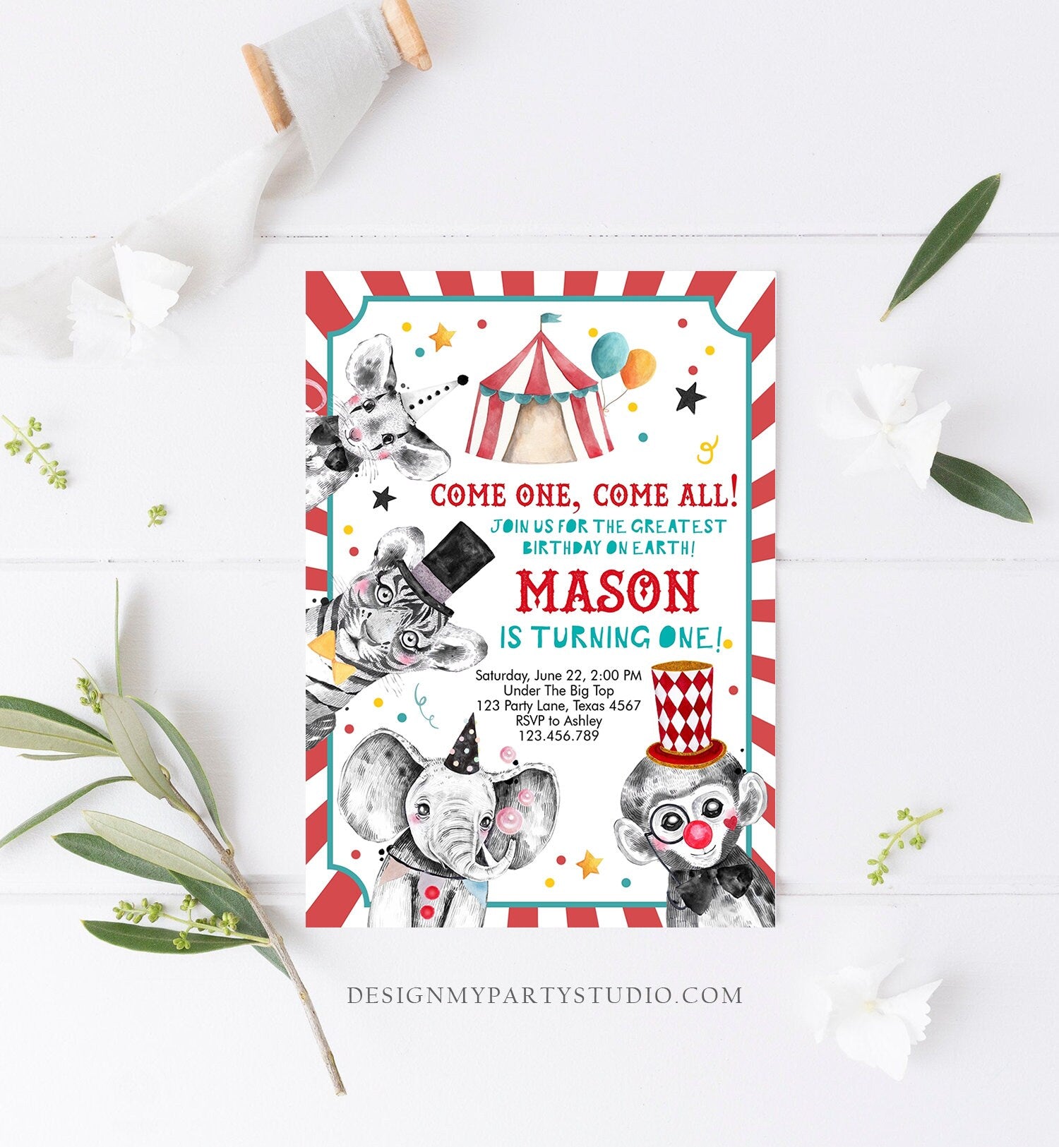 Editable Circus Birthday Invitation Party Animals Circus Invitation Carnival Invite Instant Download Printable Template Digital Corjl 0355