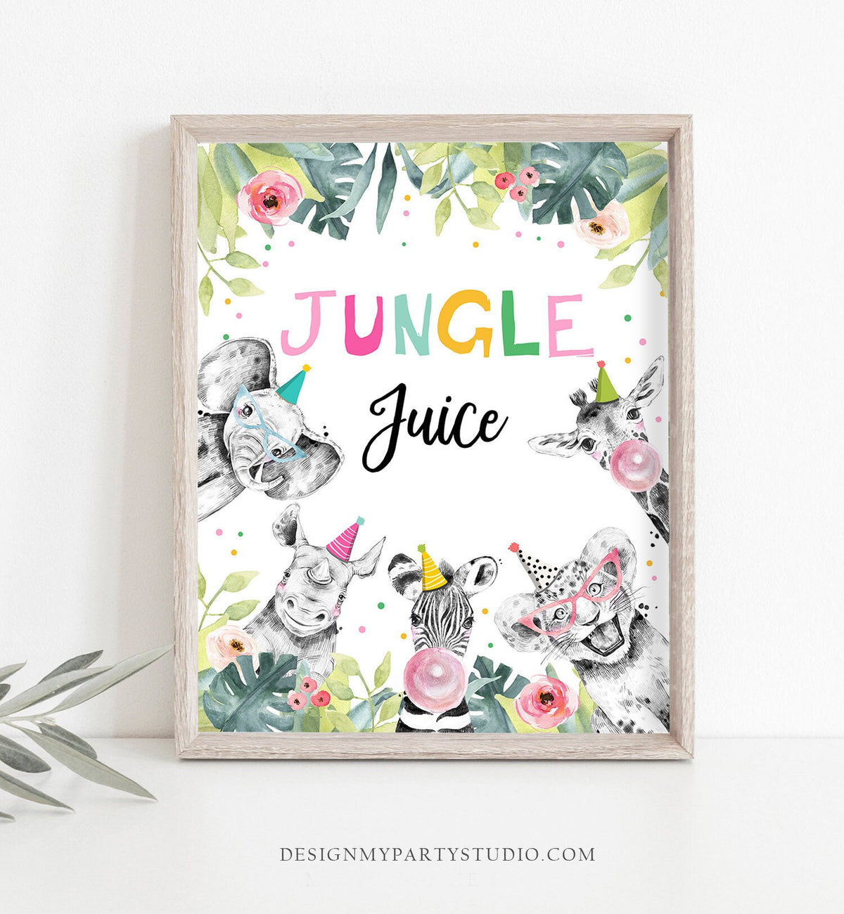 Jungle Juice Sign Drinks Table Decor Safari Animals Birthday Wild One Animals Girl Party Animals Table Sign Digital Download Printable 0322