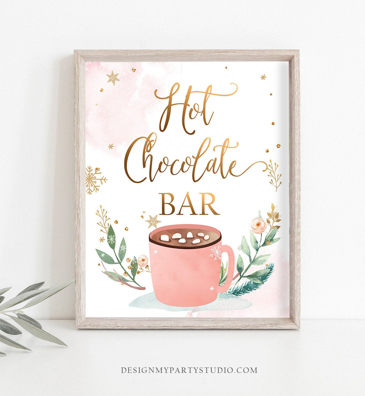 Hot Chocolate Bar Sign Hot Cocoa Bar Printable Table Sign Christmas Birthday Winter Onederland Party Decor Pink Girl Digital Printable 0353