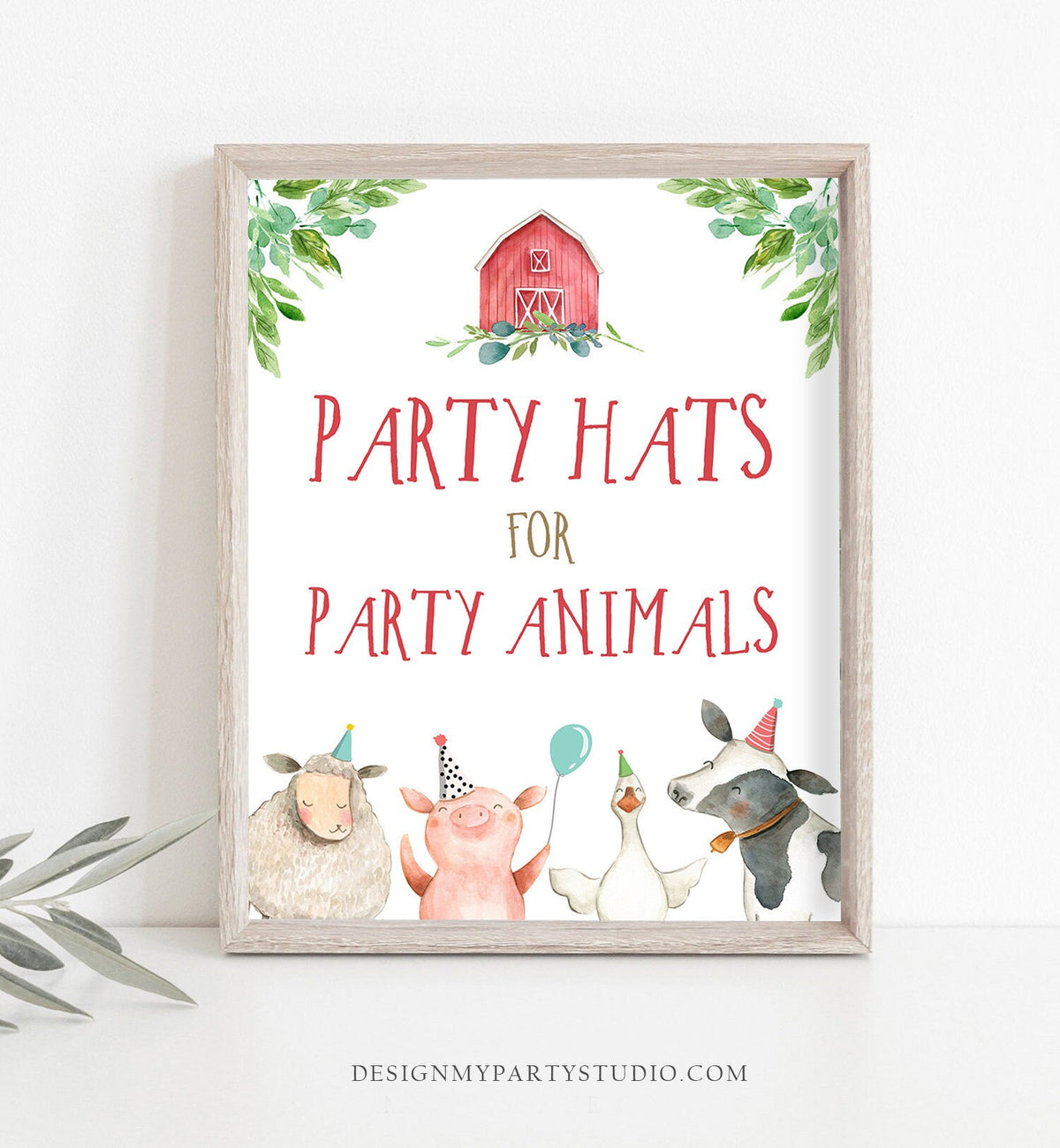 Farm Animals Party Sign Party Hats Sign Farm Birthday Sign Zoo Barnyard Birthday Farm Decor Boy Decorations Sign Party PRINTABLE 0155