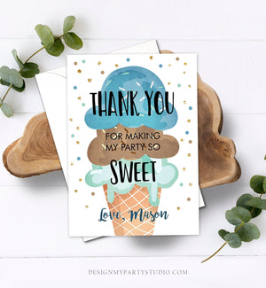 Editable Ice Cream Thank You Card Ice Cream Birthday Thank You Note Boy Birthday Summer Download Printable Template Digital Corjl 0243