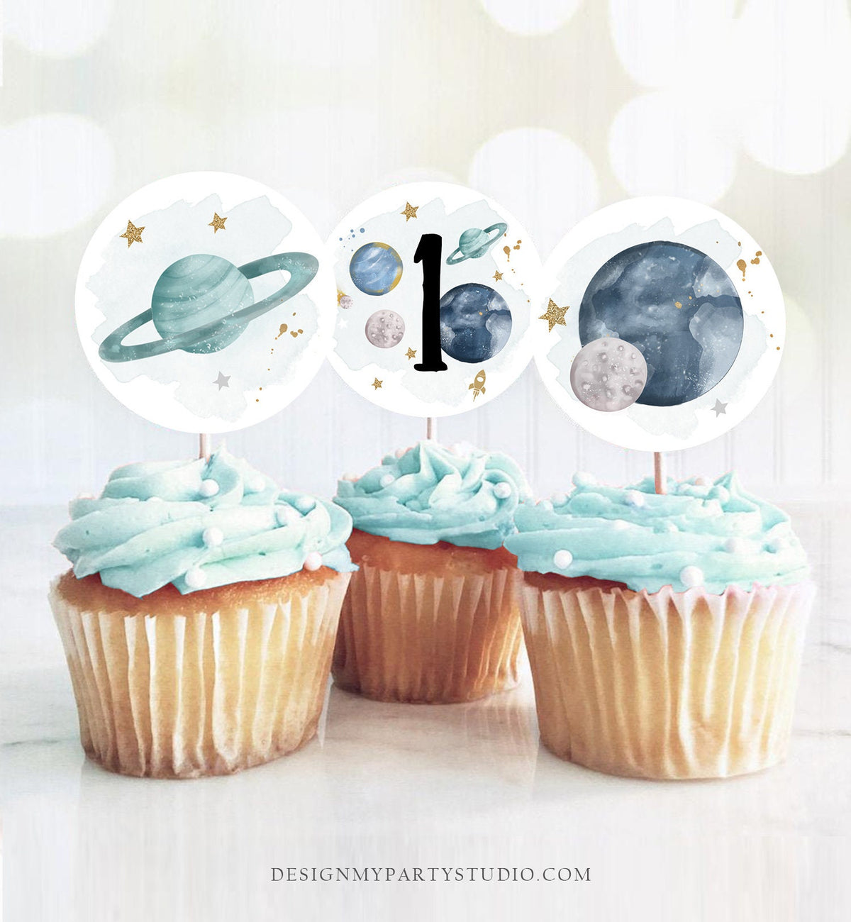 Outer Space Birthday Cupcake Toppers First Trip Around the Sun Favor Tags Space Birthday Planets Galaxy Download Digital PRINTABLE 0357