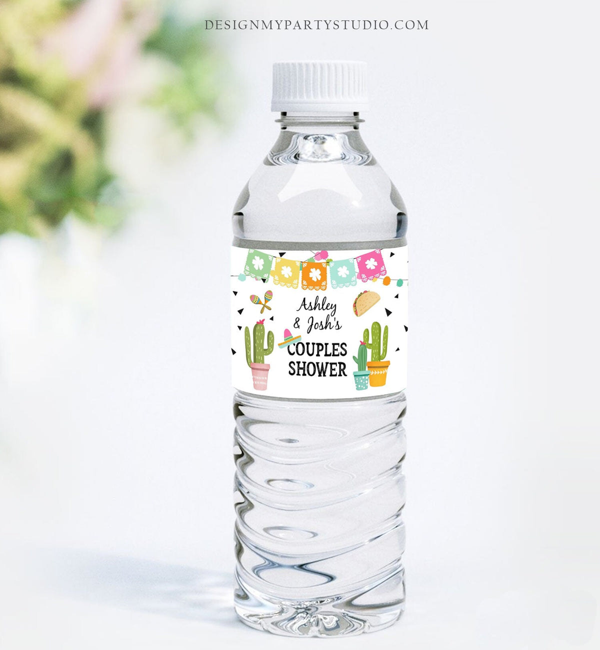 Editable Water Bottle Labels Fiesta Couples Shower Taco Bout Love Cactus Mexican Printable Bottle Labels Succulent Template Corjl 0161