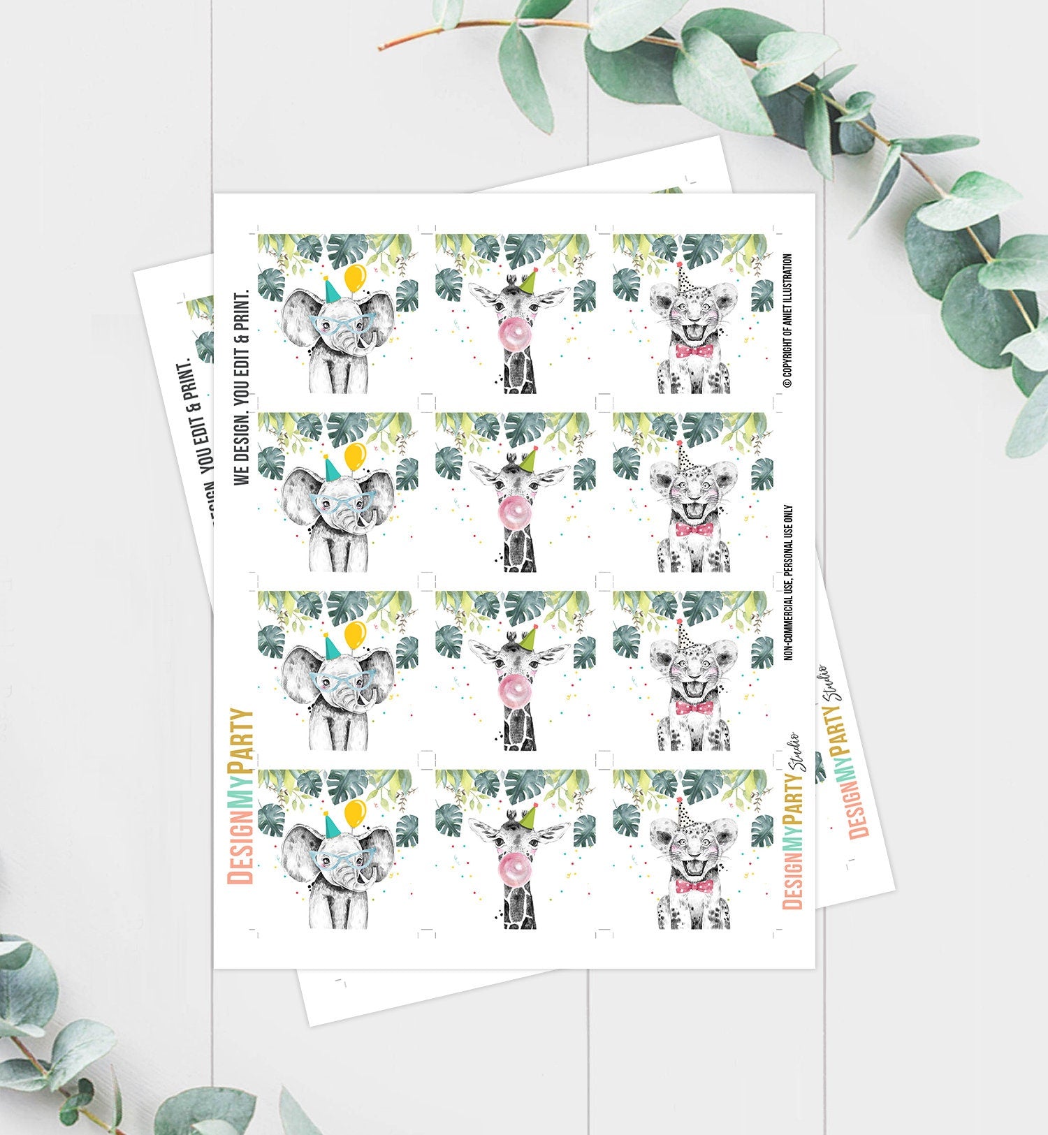 Party Animals Cupcake Toppers Favor Tags Birthday Party Decoration Safari Animals Zoo Boy Birthday Wild One download Digital PRINTABLE 0322